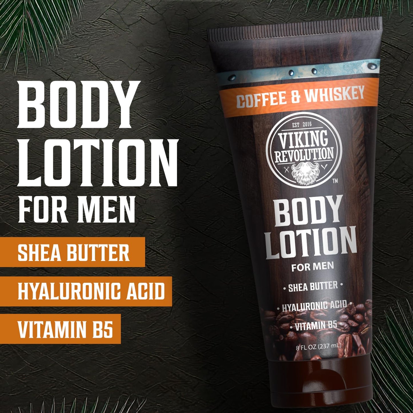 Viking Revolution Coffee Whiskey Body Lotion for Men –Mens Lotion for Dry Skin with Shea Butter, Hyaluronic Acid and Vitamin B5 – Nourishing Mens Body Lotion for Hydrated and Smooth Skin (8oz, 1 Pack)