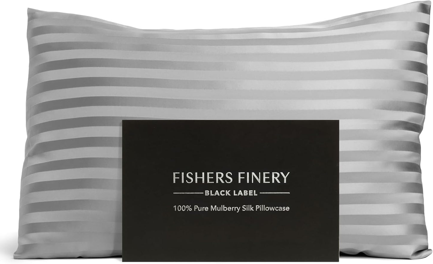 Fishers Finery 30mm 100% Pure Mulberry Silk Pillowcase, Quality Tested (Gray Stripe, King)