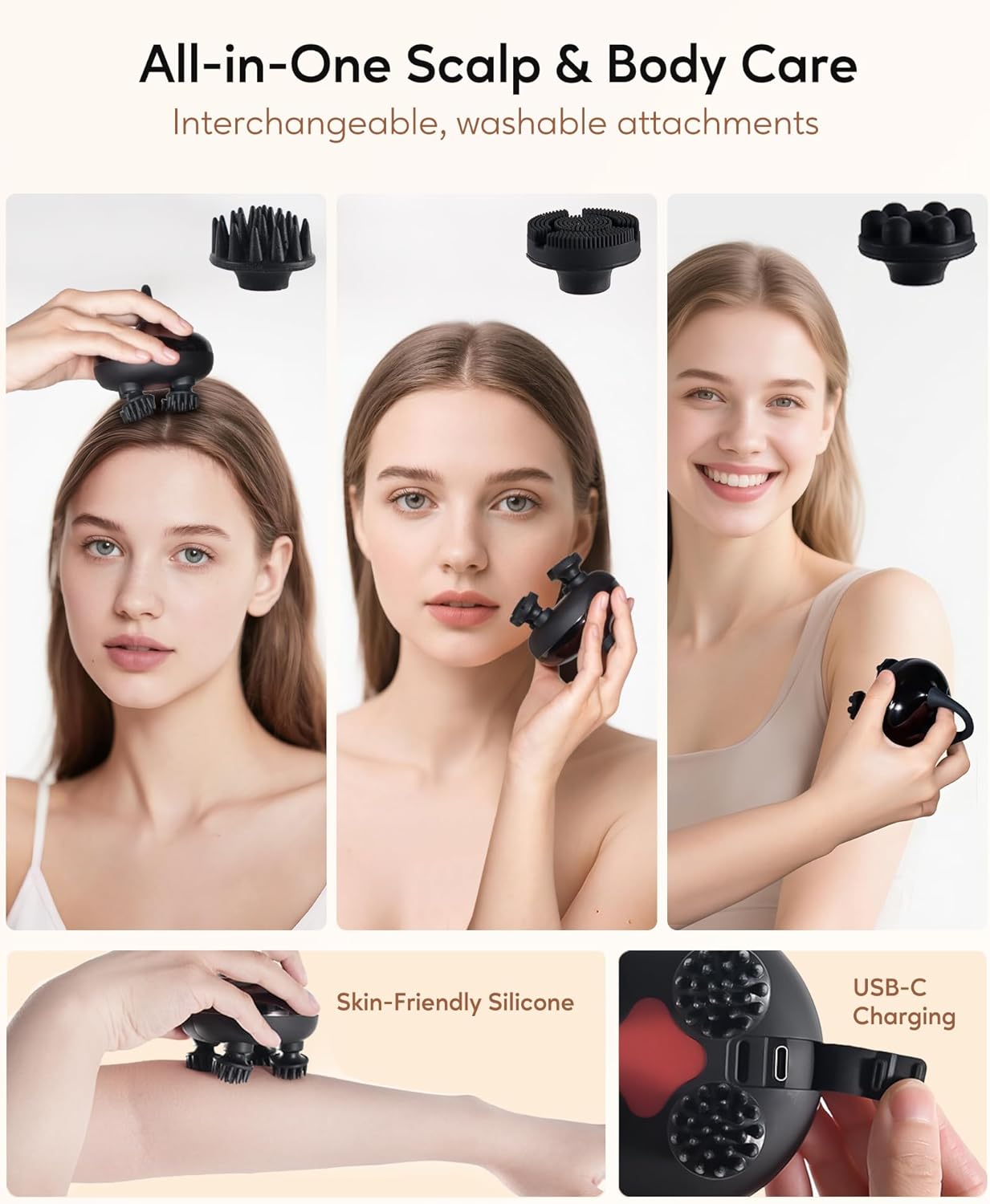 arboleaf Electric Scalp Massager Kneading Head Massager Scalp Stress Relax, Portable 6 in 1 Hair Massage with 12 Removable Massage Claws, Recharagable Head Stratcher, Gift for Mom Dad