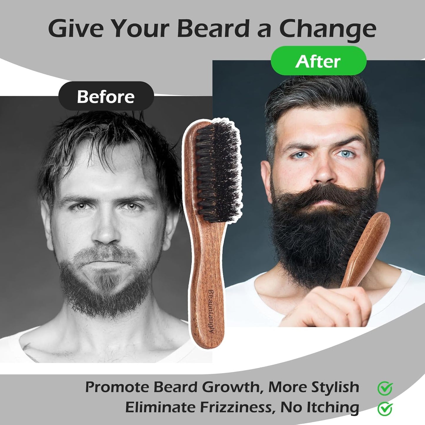 Beard Brush, 100% Real Wild Boar Bristle Walnut Wood Beard & Mustache Comb Brush for Men’s Beard Grooming and Care, Gift for Men to Straighten and Promote Beard Growth