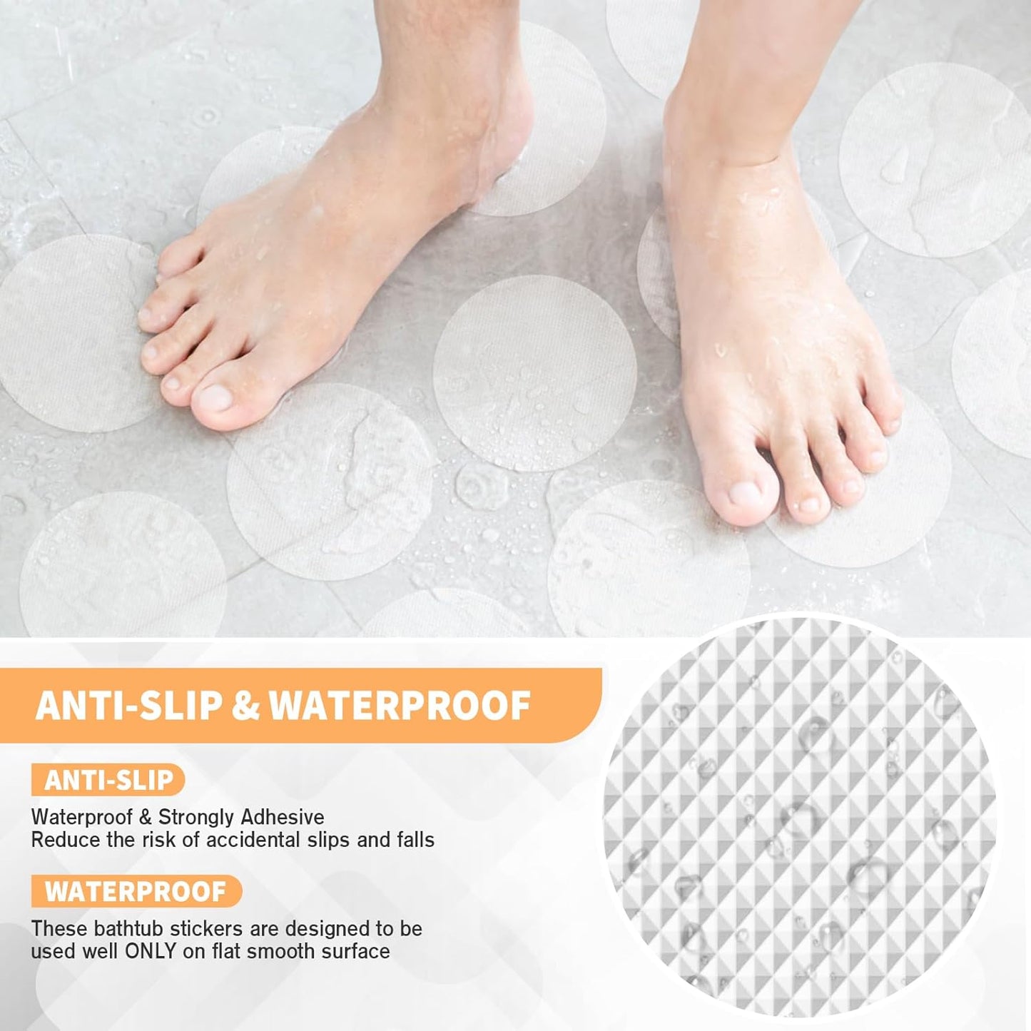 Non Slip Bathtub Stickers, 24 PCS Shower Stickers for Safety Bathroom Tubs, Bathtub Non Slip Stickers and Adhesive Decals Scraper for Bath Tub, Shower Floor, Stairs, Ladders(Round Shape, Clear)