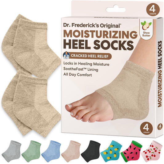 Dr. Frederick's Original Moisturizing Heel Socks for Cracked Heel Treatment - 2 Pairs - Socks for Dry Feet - Cracked Skin Repair & Overnight Hydration - Foot Care for Women & Men - Shea Butter