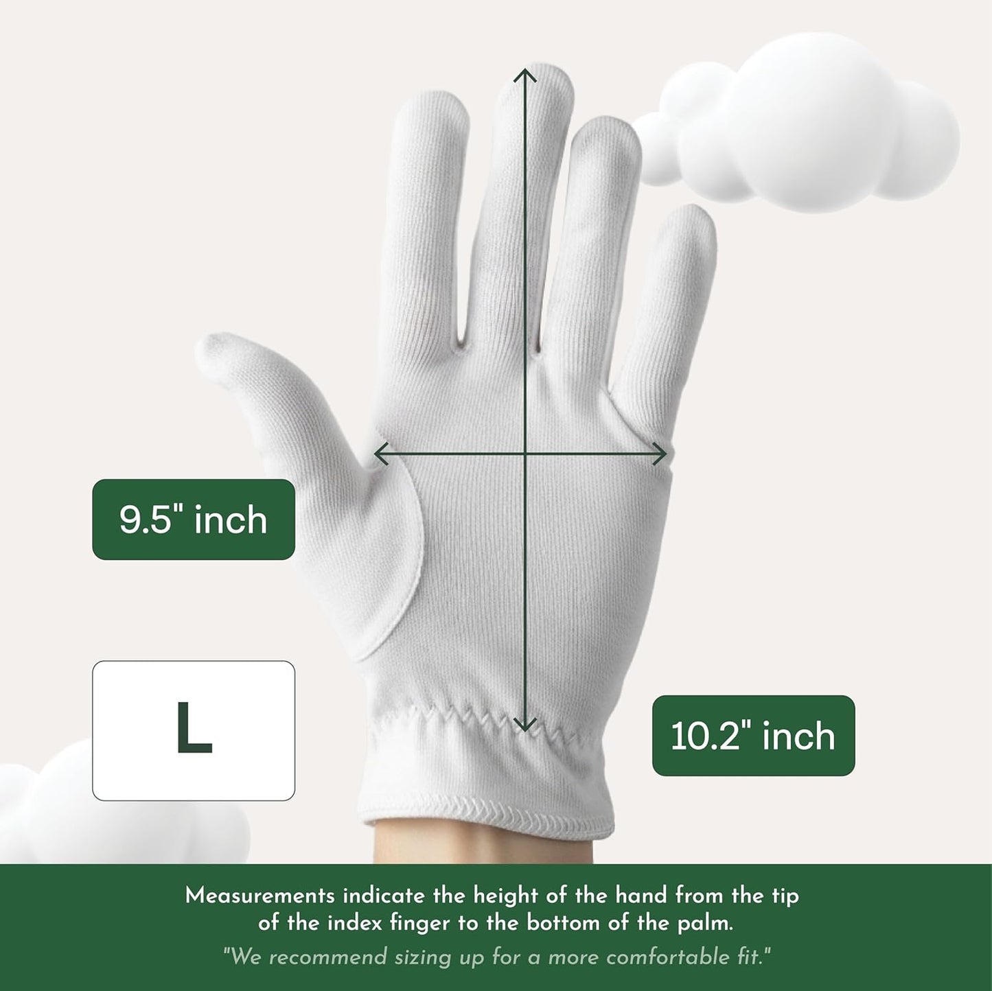 Cottonnerie Organic Cotton Gloves for Dry Hands Sleeping, Moisturizing Gloves Overnight, Hand Moisturizer Gloves, Moisture Gloves for Dry Hands Overnight, Sleeping Gloves, Large 4 Pairs