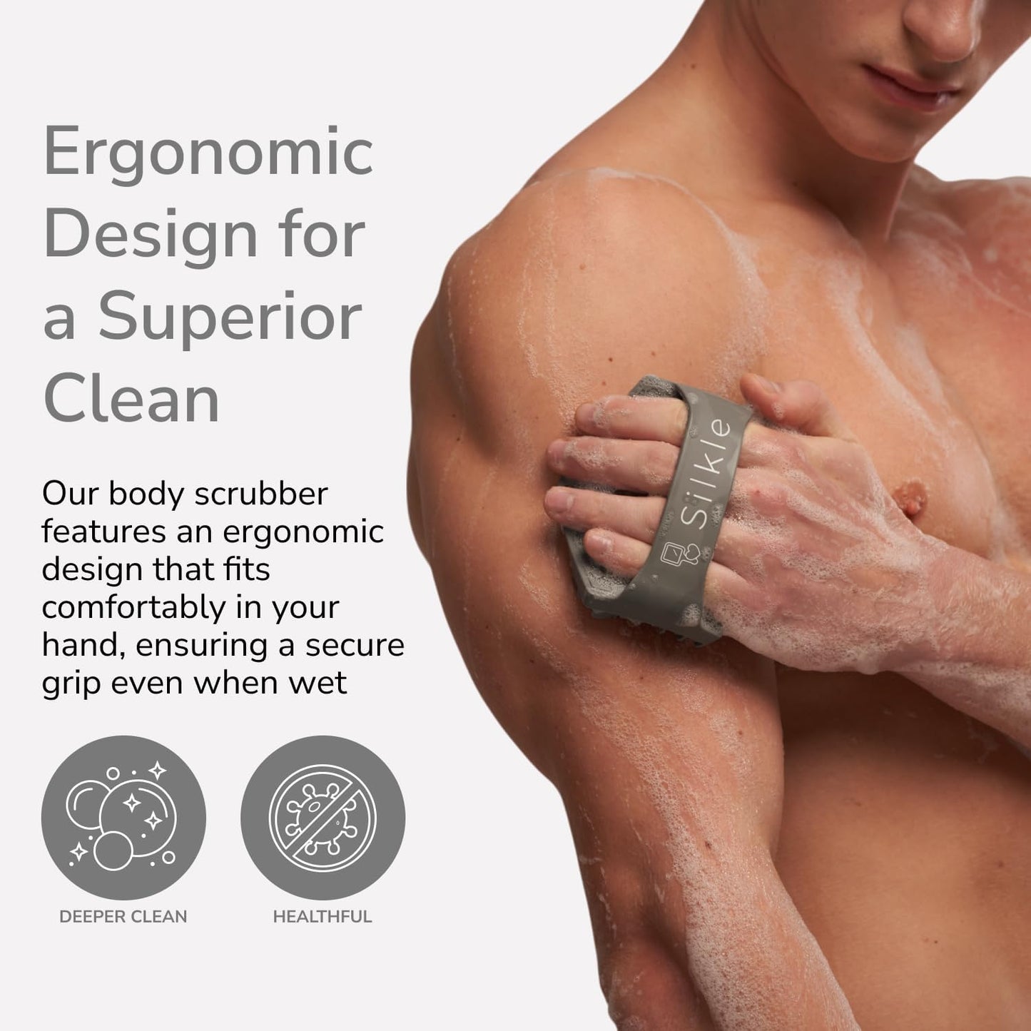 Silicone Body Scrubber - Exfoliating Bath Brush and Skin Cleanser - Shower Sponge for Gentle Body Scrub and Wash - Silicone Scrubbing Care Tool for a Refreshed and Renewed You - Gray