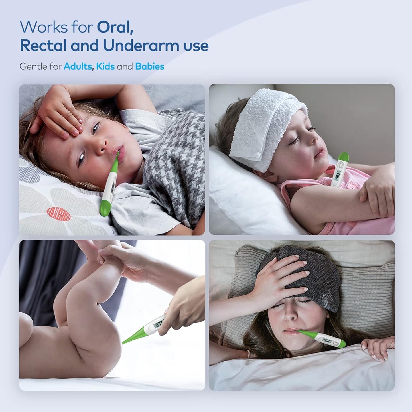 Thermometer for Baby, 2 Packs, Rectal Digital Thermometer with 10 Seconds Fast Reading (Dark Blue+Green)