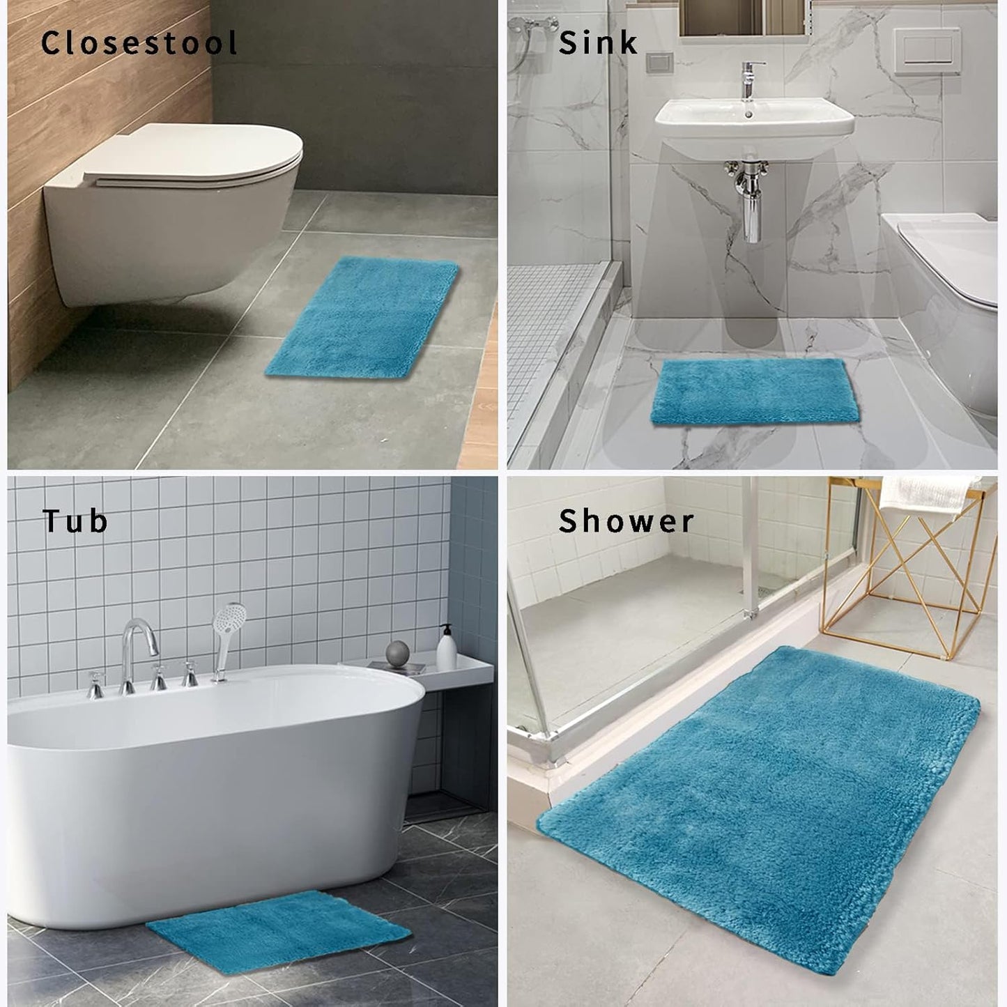 FIFU Bathroom Rugs 24" W x 36" L, Bath Mat for Bathroom, Bedroom, Laundry Room & Kitchen, Non-Slip Rubber Latex Backing, Extra Soft and Absorbent Microfiber Carpet, Machine Washable Rug, Sky Blue