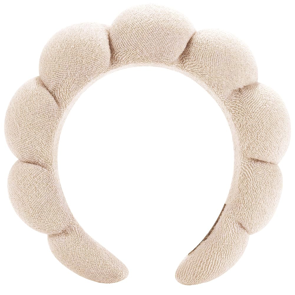 Spa Headbands for Washing Face or Facial Makeup Headbands Bubble Skincare Headbands Drunk Elephant Terry Cloth Puffy Skin Care Hairbands for Mask Treatment, Beige