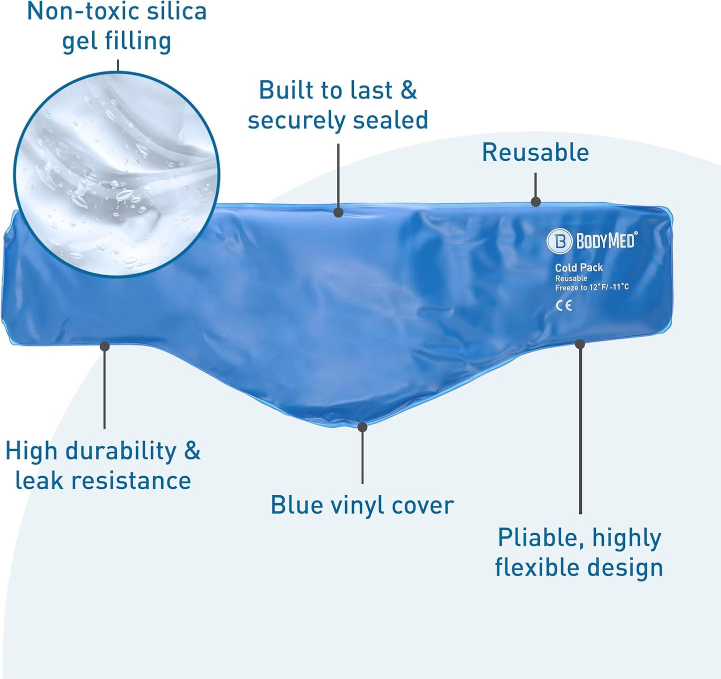 BodyMed Reusable Vinyl Ice Pack for Neck - Professional Grade Cold Therapy for Injuries, Aches, Swelling, Bruises, Sprains - 23 in. Long (Neck Contour)