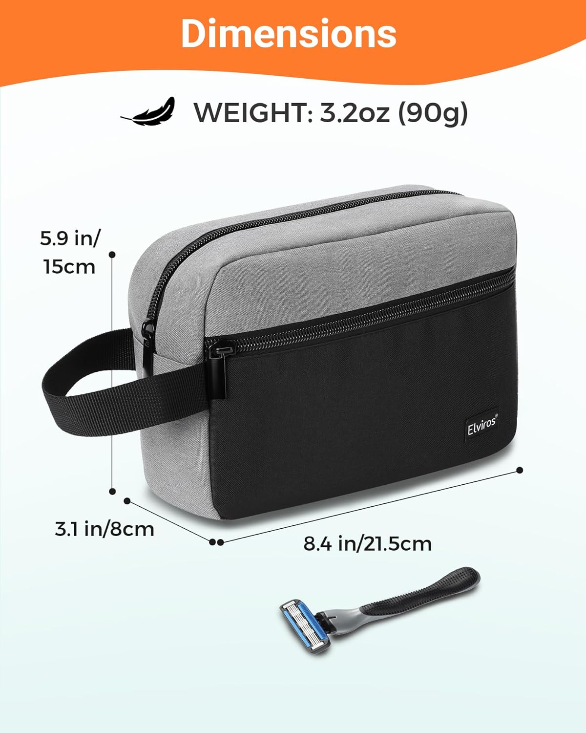 Elviros Travel Toiletry Bag for Men Hanging Toiletries Dopp Kit Small Bathroom Hygiene Tool and Medicine bag for Traveling Essential Shaving Pouch (Grey&Black)