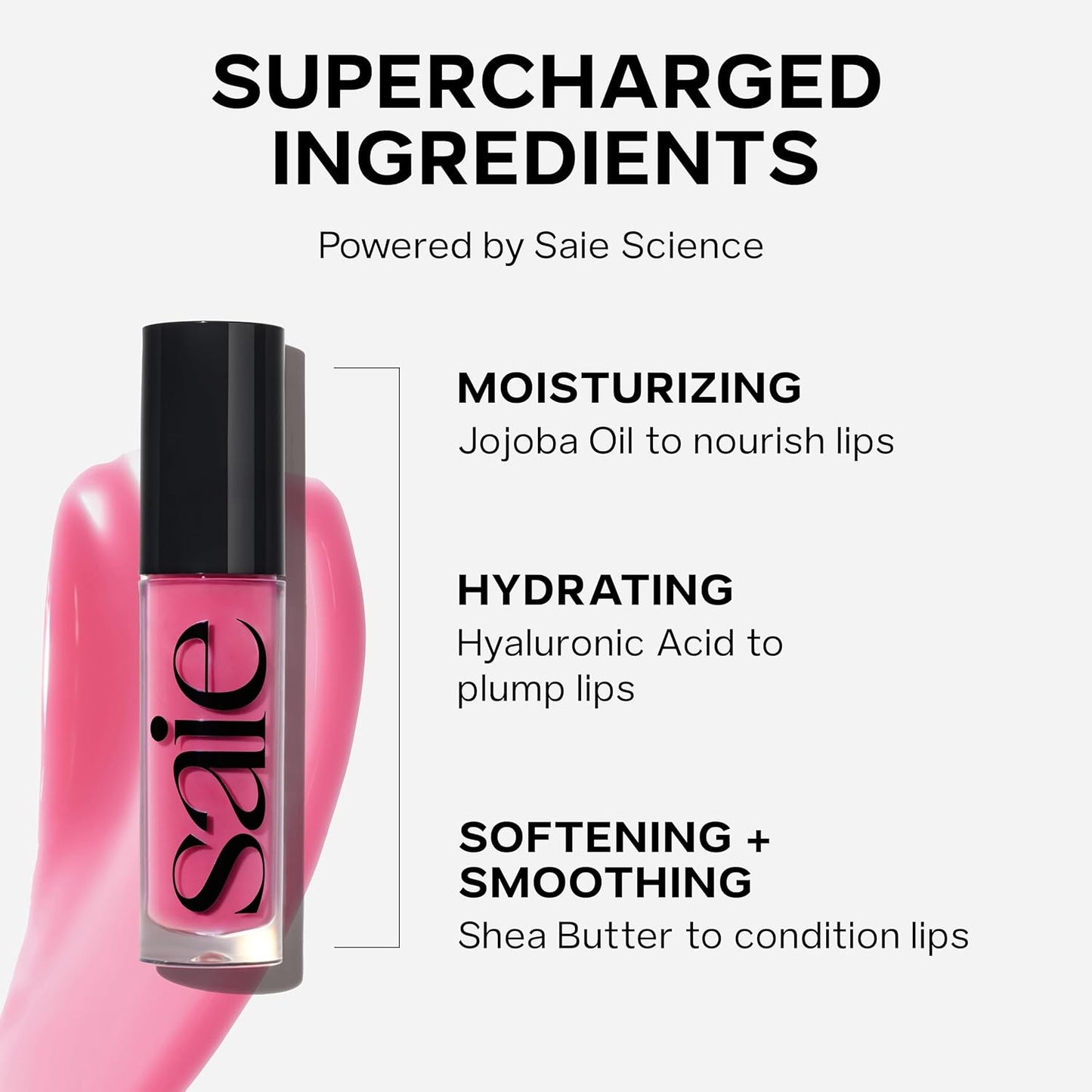 Saie Glossybounce - Hydrating Lip Gloss and Tinted Lip Oil Hybrid with Hyaluronic Acid & Jojoba Oil for Non-Sticky, Ultra-Shiny, Plump & Soft Lips - Everyday Makeup Essential - Kiss (.17 oz)
