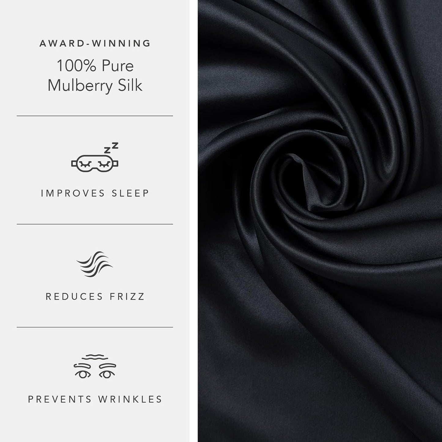 Fishers Finery 25mm 100% Pure Mulberry Silk Pillowcase (Black King 2 Pack)