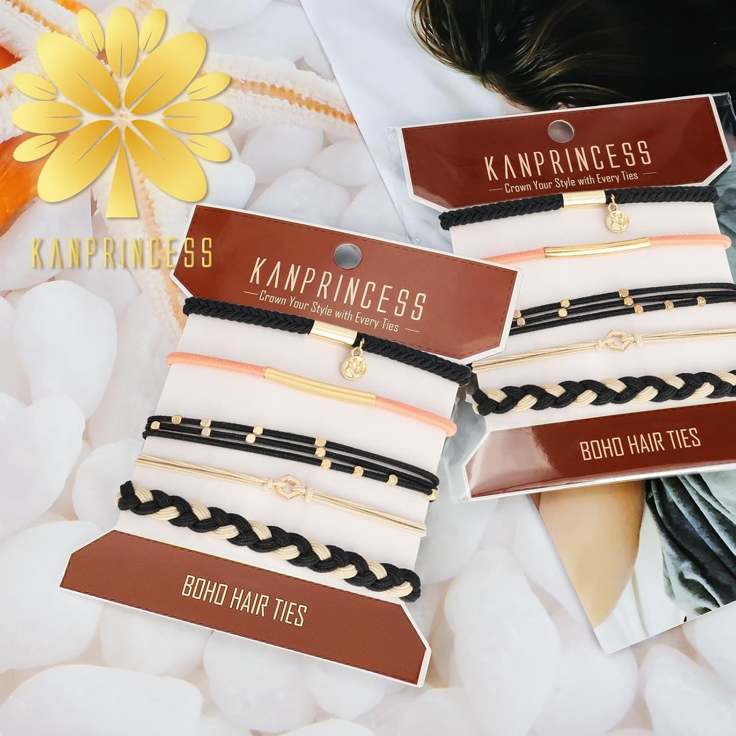 Hair Tie Bracelet, 5 Pcs Boho Hair Ties For Girls and Women, Elastic Hair Ties, Hair Bands For Ponytails, Ponytail Holder For Daily Life, Sport, Cooking, Working (Set 17)