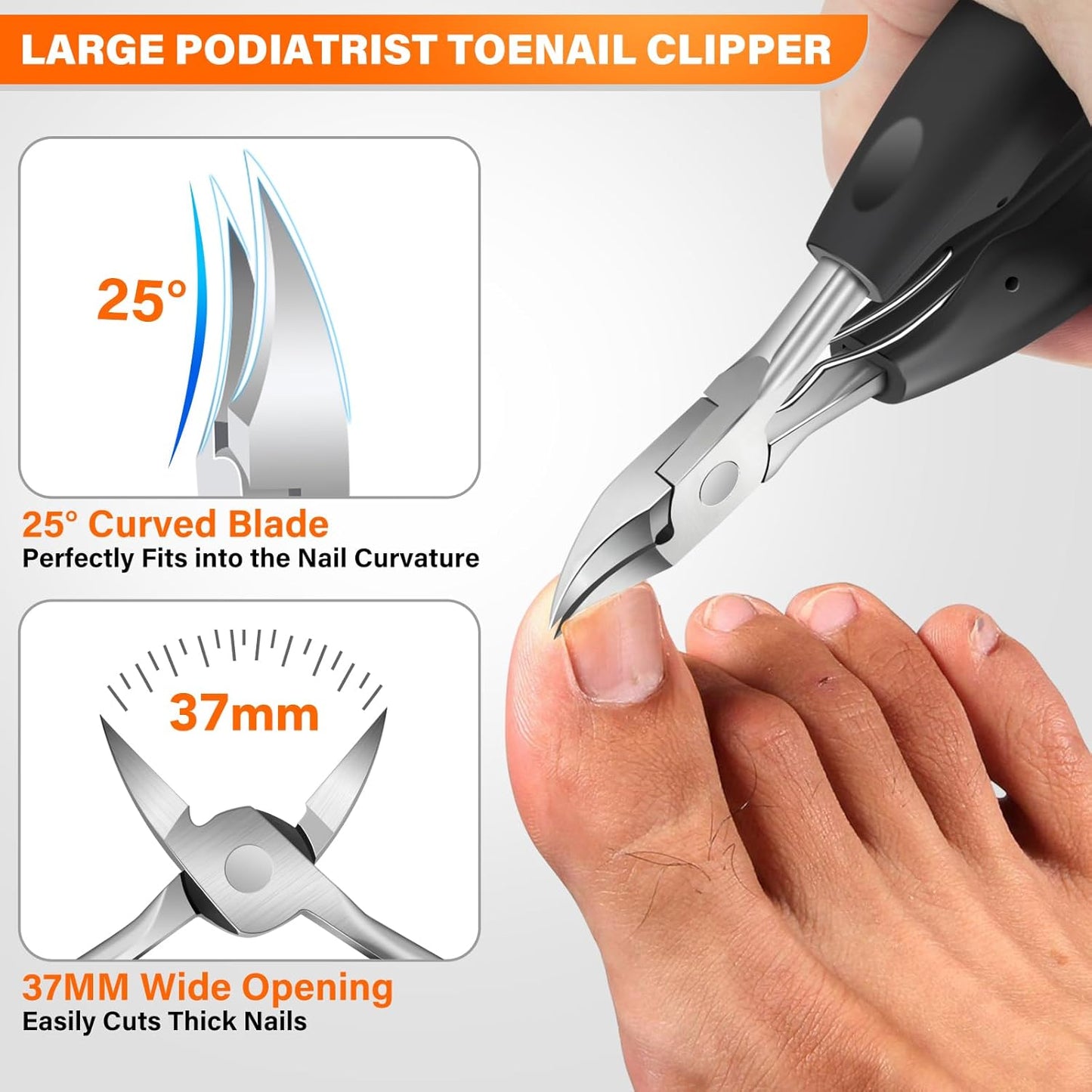 Toenail Clippers for Seniors Thick Toenails, Large Toe Nail Clippers for Men Thick Nails with Wide Opening, Sharp Heavy Duty Ingrown Toenail Clippers Nail Cutter Long Handle with Slanted Curved Blade