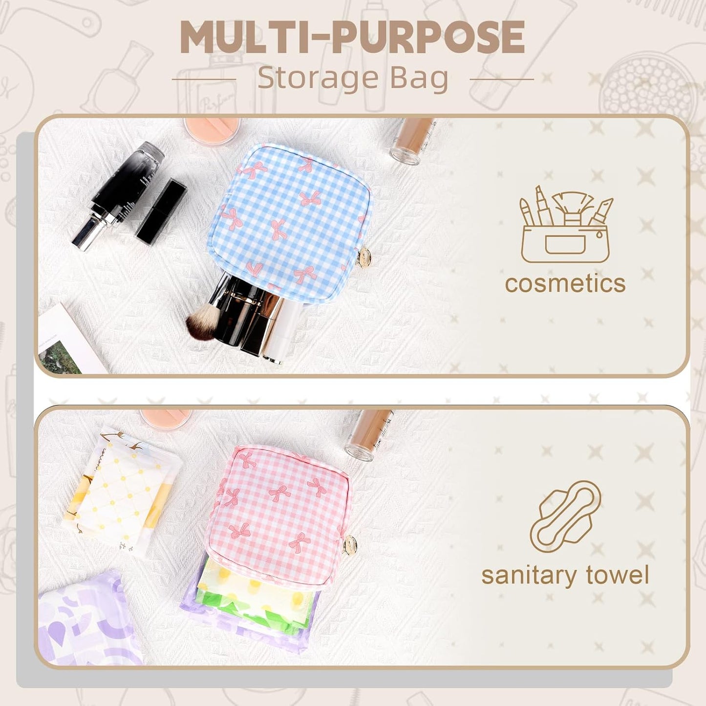 Period Bag for Teen Girls, Canvas Sanitary Napkin Storage Bag with Zipper, Portable Menstrual Pad Bag Tampon Holder for Purse