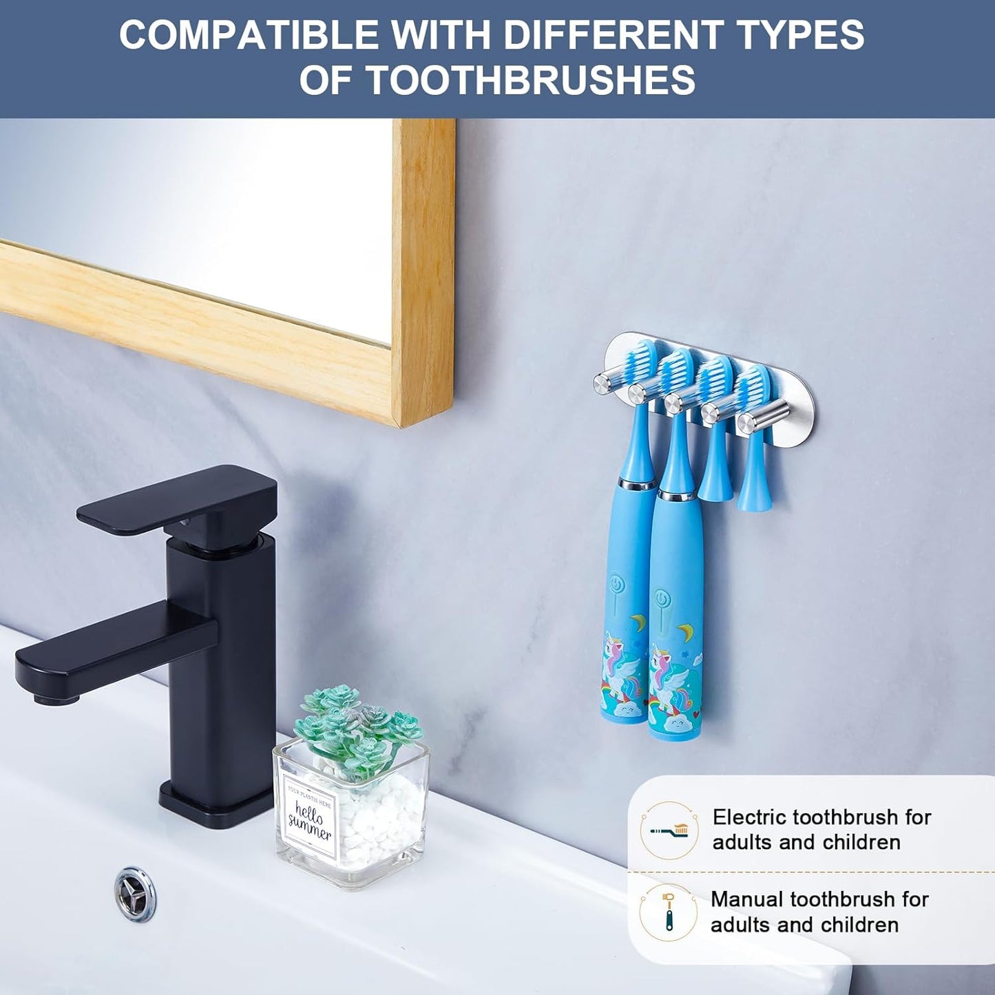 Electric Toothbrush Head Holder for Bathroom Shower, Toothbrush Holders Wall Mounted, Tooth Brushing Holder, Self Adhesive Toothbrush Storage Organizer Toothbrush & Razor Holder (Medium)