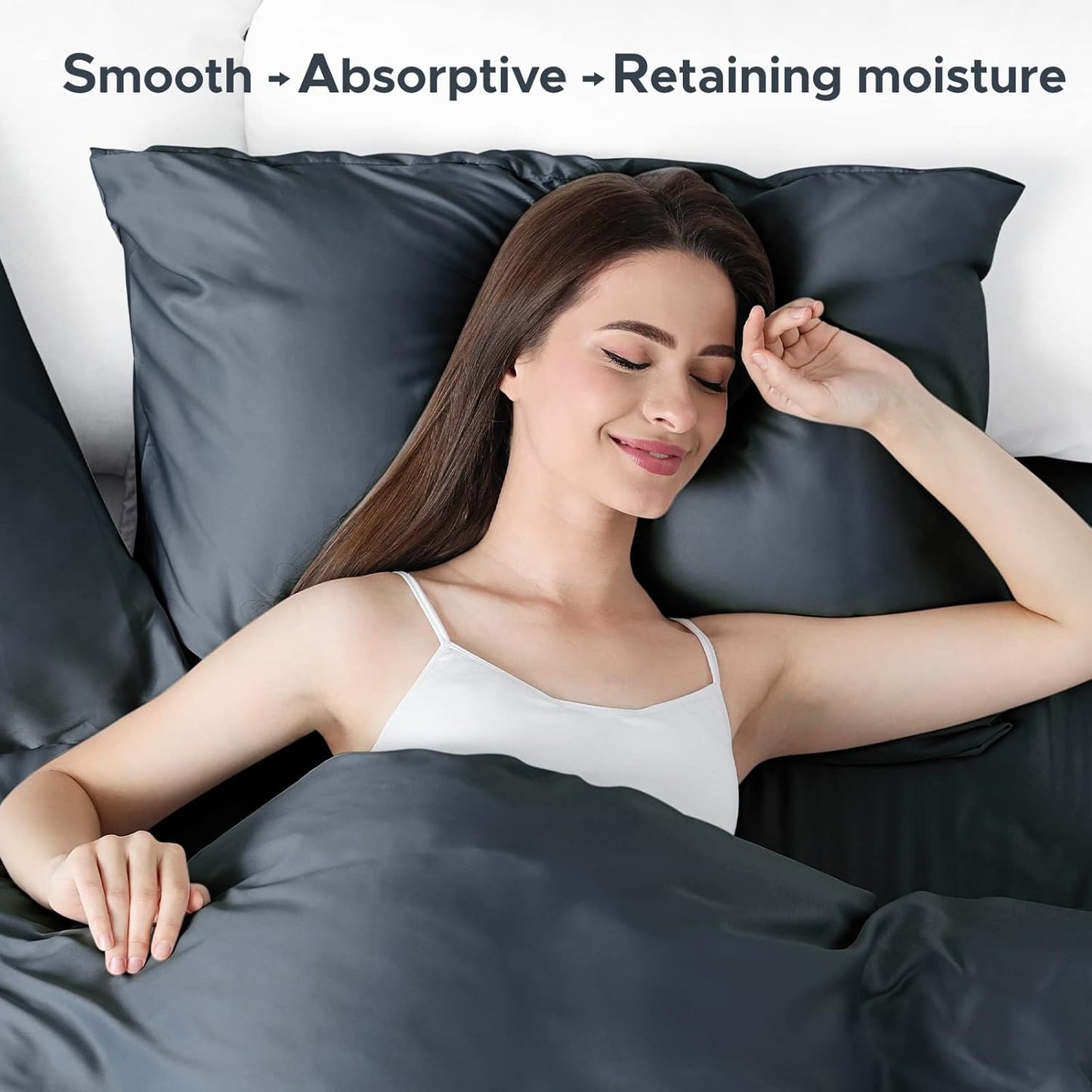 100% Pure Mulberry Silk Pillowcase for Hair and Skin - Allergen Resistant Dual Sides,600 Thread Count Silk Bed Pillow Cases with Hidden Zipper,1pc,Queen Size,Space Grey