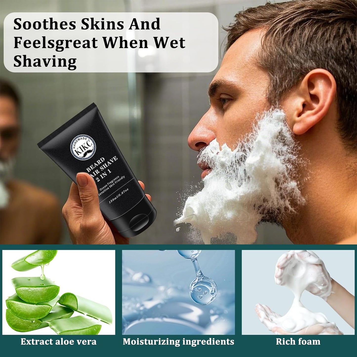 Shaving Soap and Shaving Cream Kit,Sandalwood Scent Shave Soap for Men,Shave Cream with Ocean Fragrance, a 3.5oz Soap, a 2 in 1 Shave Cream 150ml for Wet Shaving
