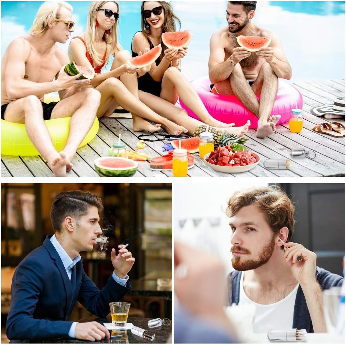 Minisland Large Portable Metal Aluminum Toothpicks Holder Dental Floss Picks Q-tip Pill Holder Keychain Outdoor Travel Small Container Waterproof Silver Color Dia.25mm -MSL143