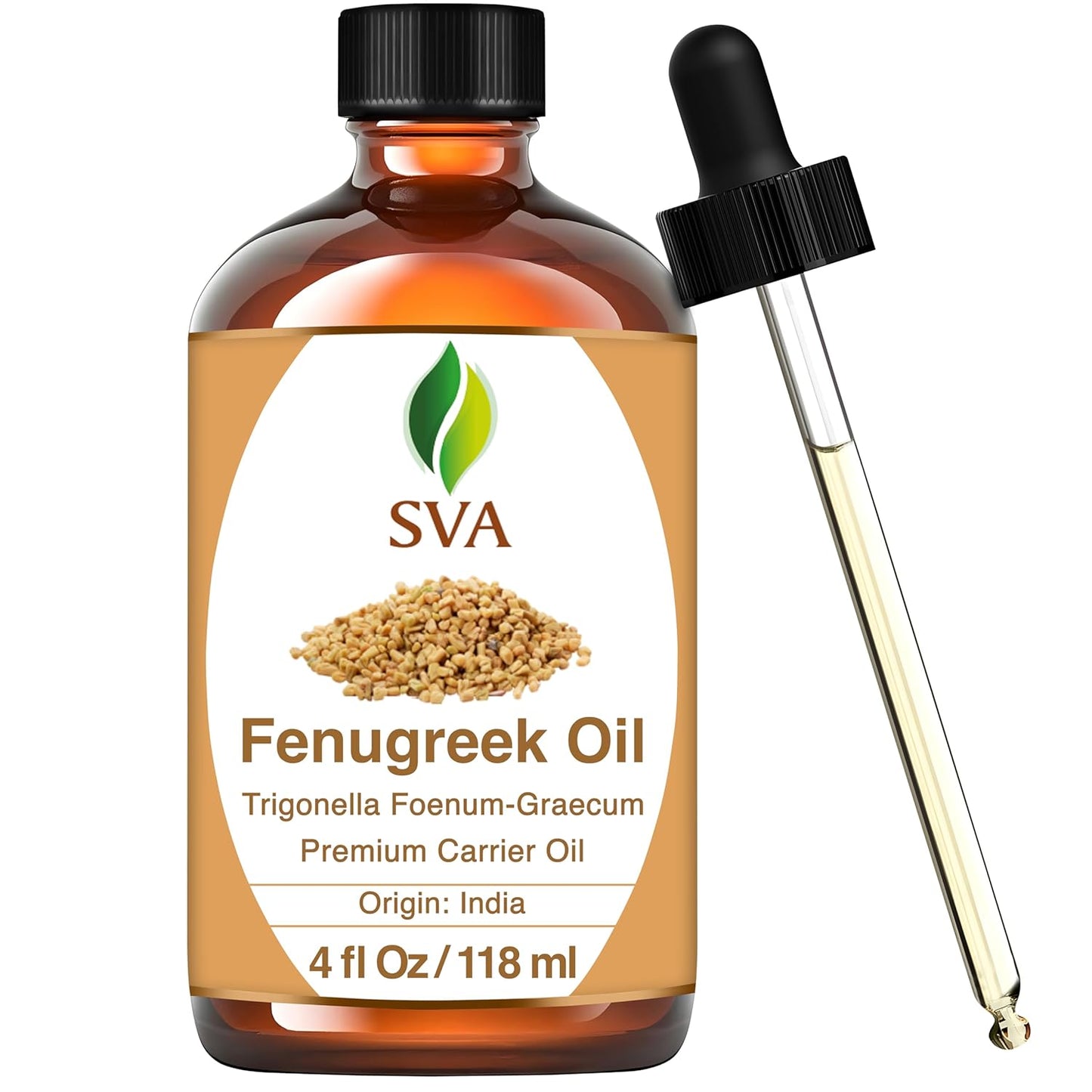 SVA Fenugreek Oil 4oz (118ml) Premium Carrier Oil with Dropper for Hair Care, Hair Oiling, Scalp Massage & Skin Care