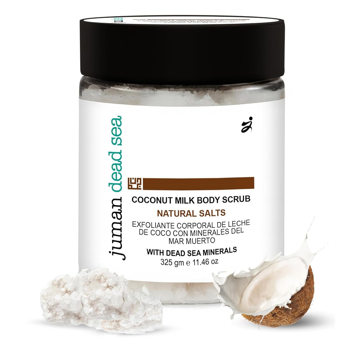 Juman Dead Sea Minerals Premium Coconut Milk Body Scrub | Infused with Essential Oil & Nutrients | Coconut Mineral Salt Scrub | Great for Dry Skin | SlS & Paraben Free | Vegan | 11.46 Oz