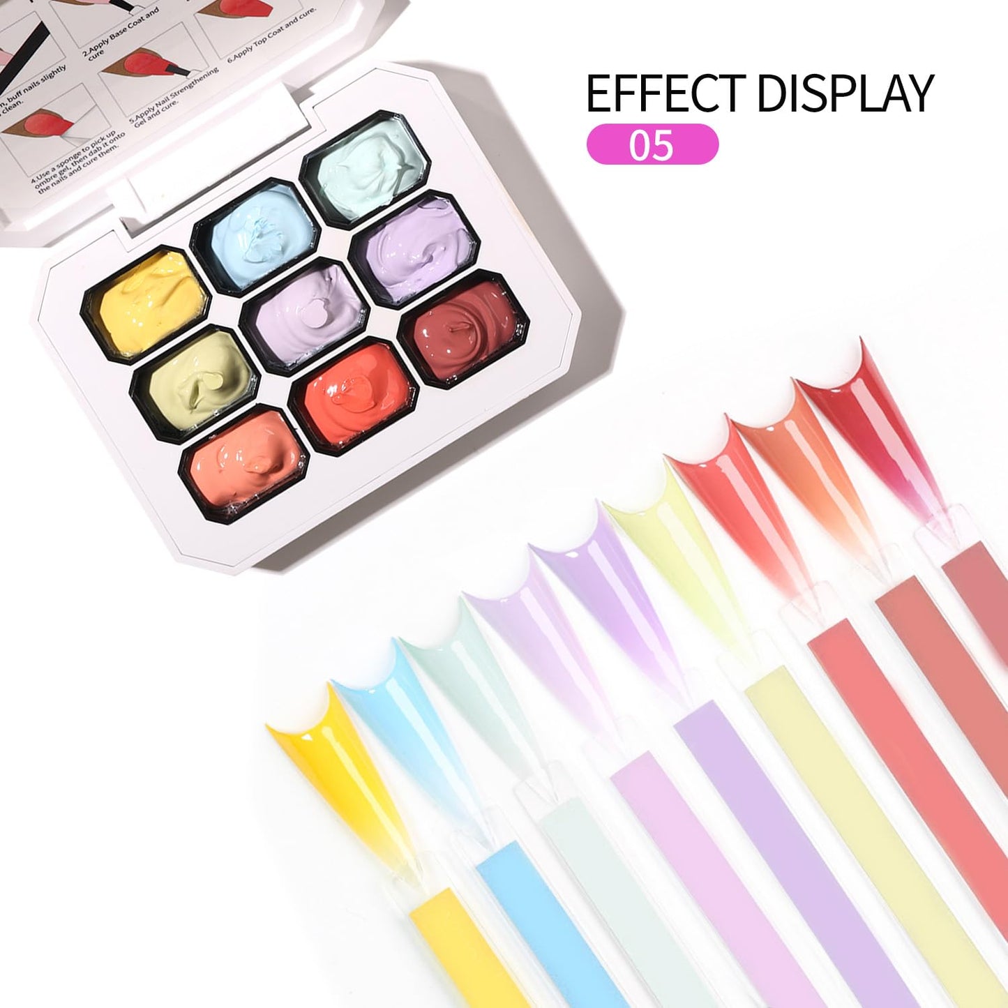 9 Colors Set Ombre Gel Nail Polish,Gel Ombre Color Palette for Nails with 100Pcs Nail Sponges for 3D Nail Art in Salon or Home Use(omber-05)