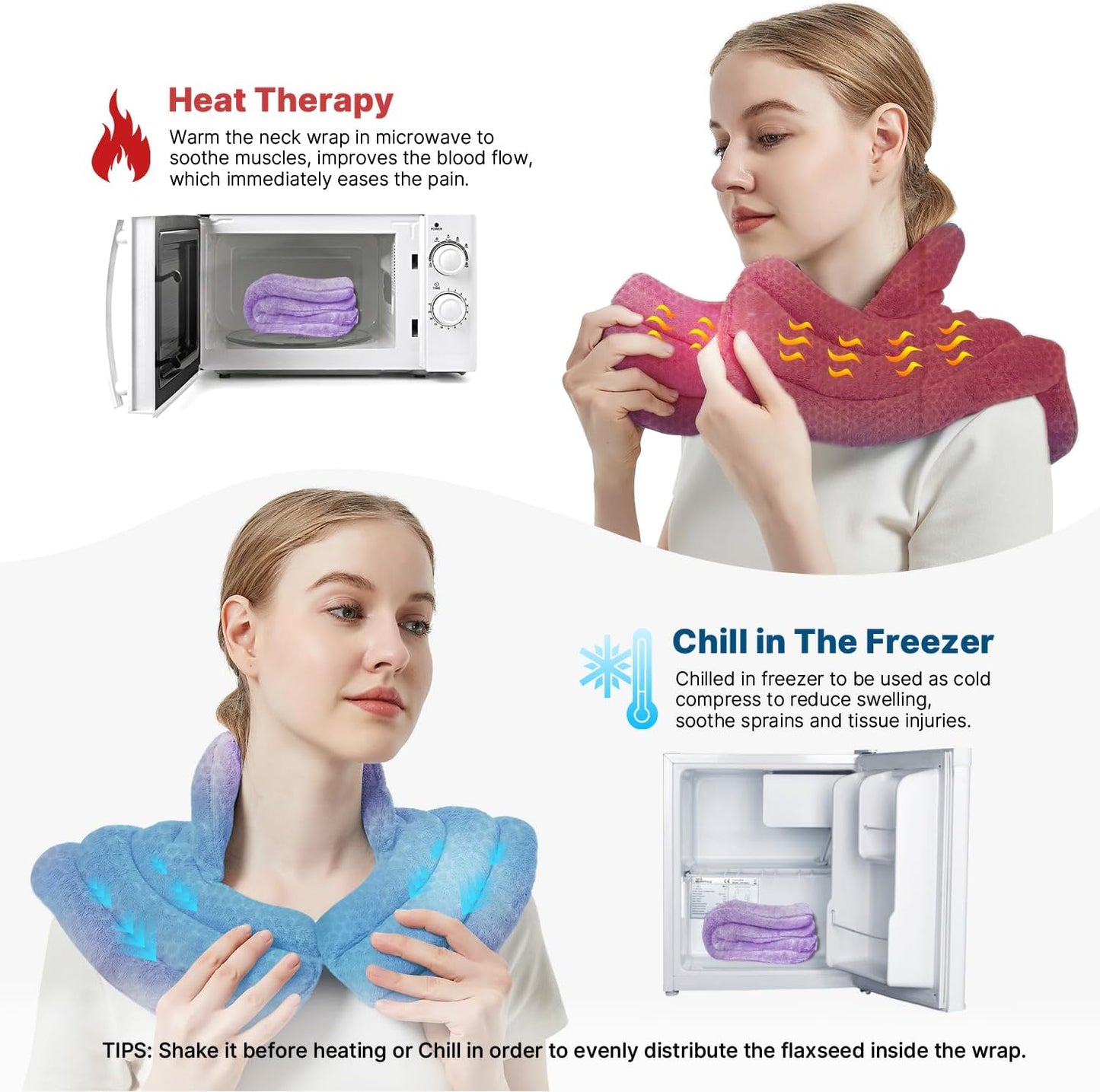 Neck Heating Pad Microwavable for Shoulders, Warmer Wrap Microwave Heating Pad for Neck and Shoulders for Pain Relief (Purple)
