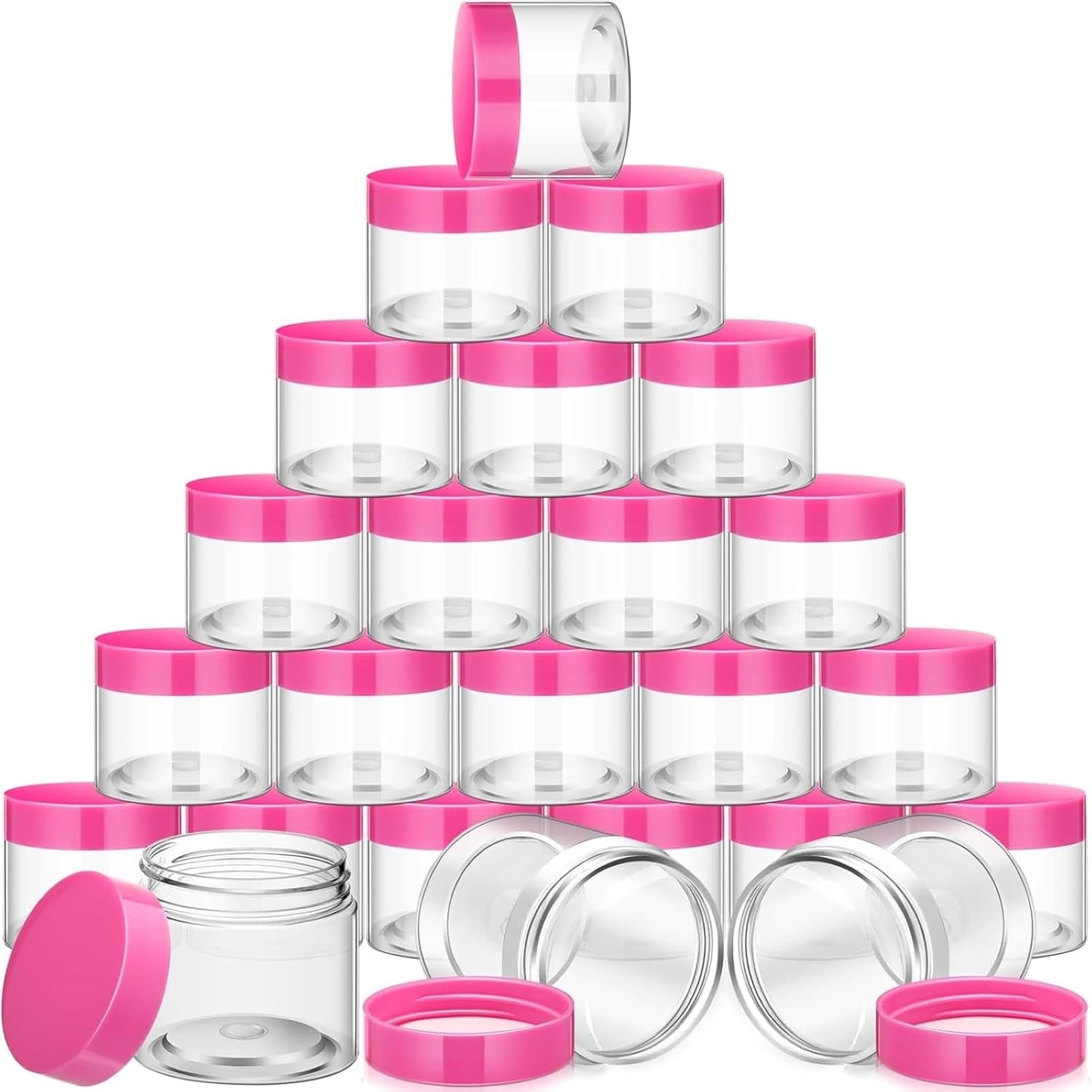 SATINIOR 12 Pack 32 oz Plastic Container Jars with Lids Round Clear Travel Cosmetic Container Slime Jars for Toiletries, Lotion, Cream, Ointments, Makeup, Rhinestone, Samples, Kitchen Storage(Pink)