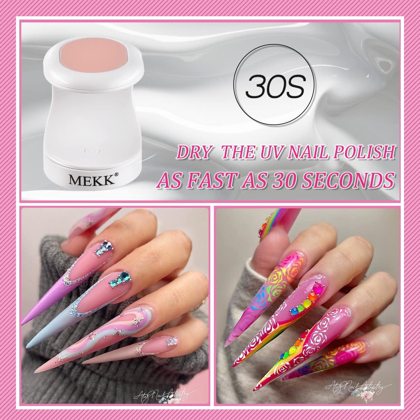 MEKK Mini UV Light for Gel Nails,16W Single Finger UV LED Nail Lamp,Portable Small Professional Flash Cure Lamp,Compact Design for Home and Salon -Pink