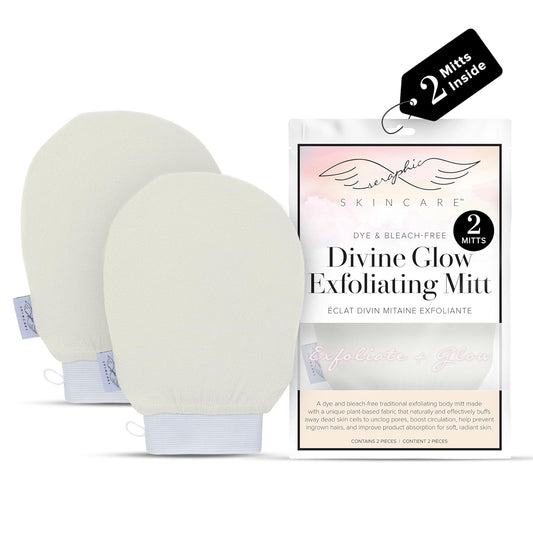 Seraphic Skincare (Original) Divine Glow Exfoliating Mitt (2pcs) – 100% Vegan Viscose Traditional Body Scrub Glove Kessa Korean Washcloth – Body Exfoliator for Self-Tan Removal & Keratosis Pilaris