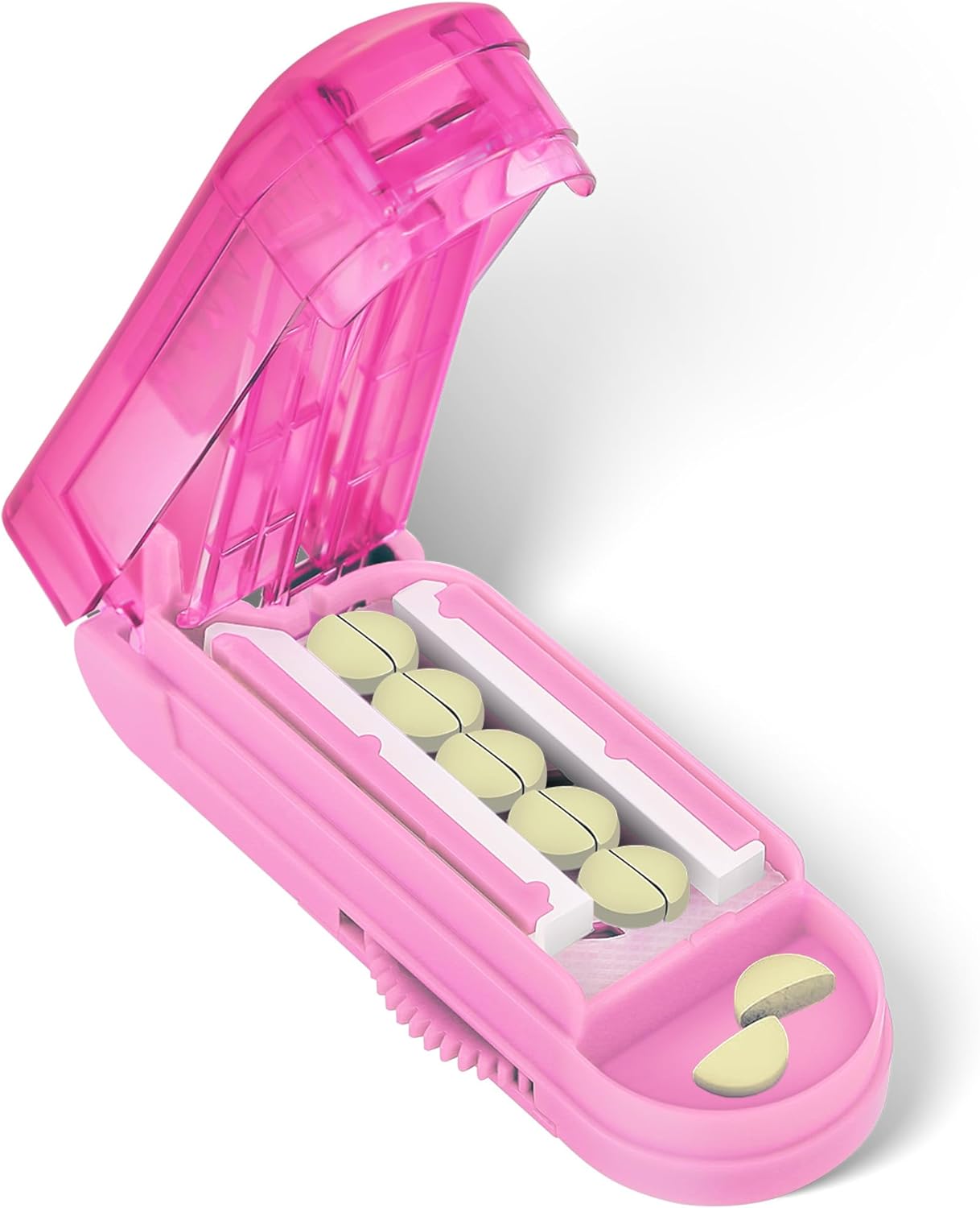 Pill Cutter Splitter for Small and Tiny Pills, Pill Cutter for Small or Large Pills, Pill Splitter for Multiple Pills at a Time with Centering Device and Stainless Steel Blade (Pink)