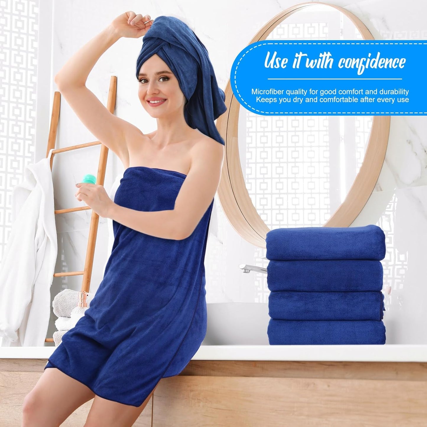 16 Pack Microfiber Bath Towels Bulk 27'' x 60'' Oversized Size Bath Towel Highly Absorbent Extra Large Soft Drying for Shower Beach Salon Winter Sport Spa Gym (Simple,Navy Blue)