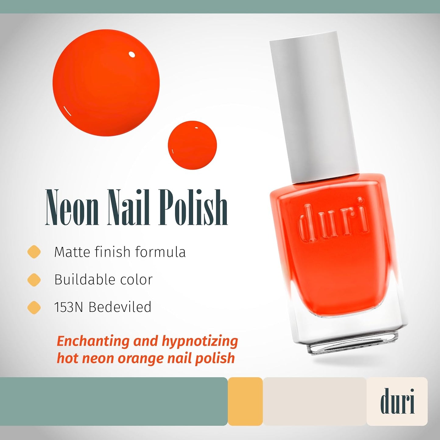 duri 153N Bedeviled Nail Polish, Neon Orange, Matte Finish, Fast Drying, Lasting, 0.45 Fl Oz