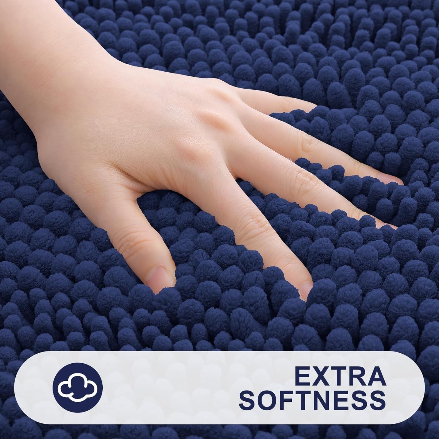 Grandaily Chenille Striped Bathroom Rugs 70x24, Extra Thick and Absorbent Bath Mats, Non-Slip Soft Plush Shaggy Shower Carpet, Machine Wash Dry, Bath Rug for Bathroom, Navy