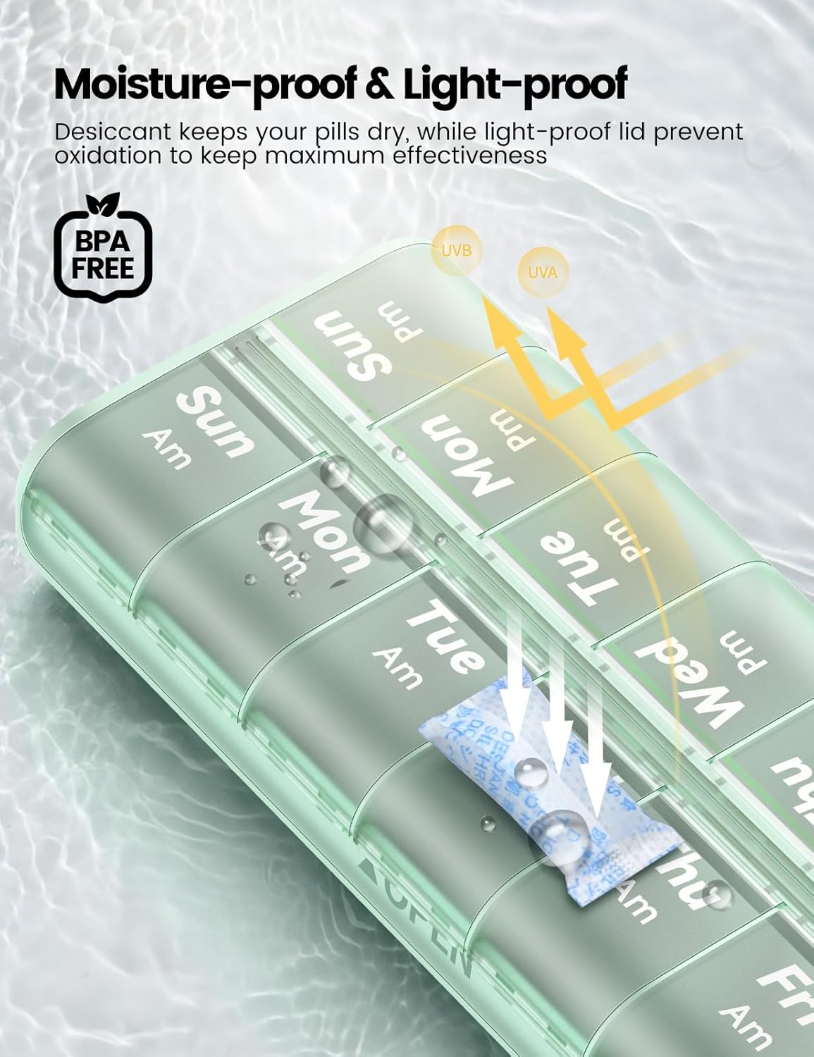 Weekly Pill Organizer AM PM 7 Day Pill Box, Large 2 Times a Day Medicine Case with Carry Handle, Moisture-Proof Desiccant & Secure Easy-Open Lids for Vitamins and Supplements