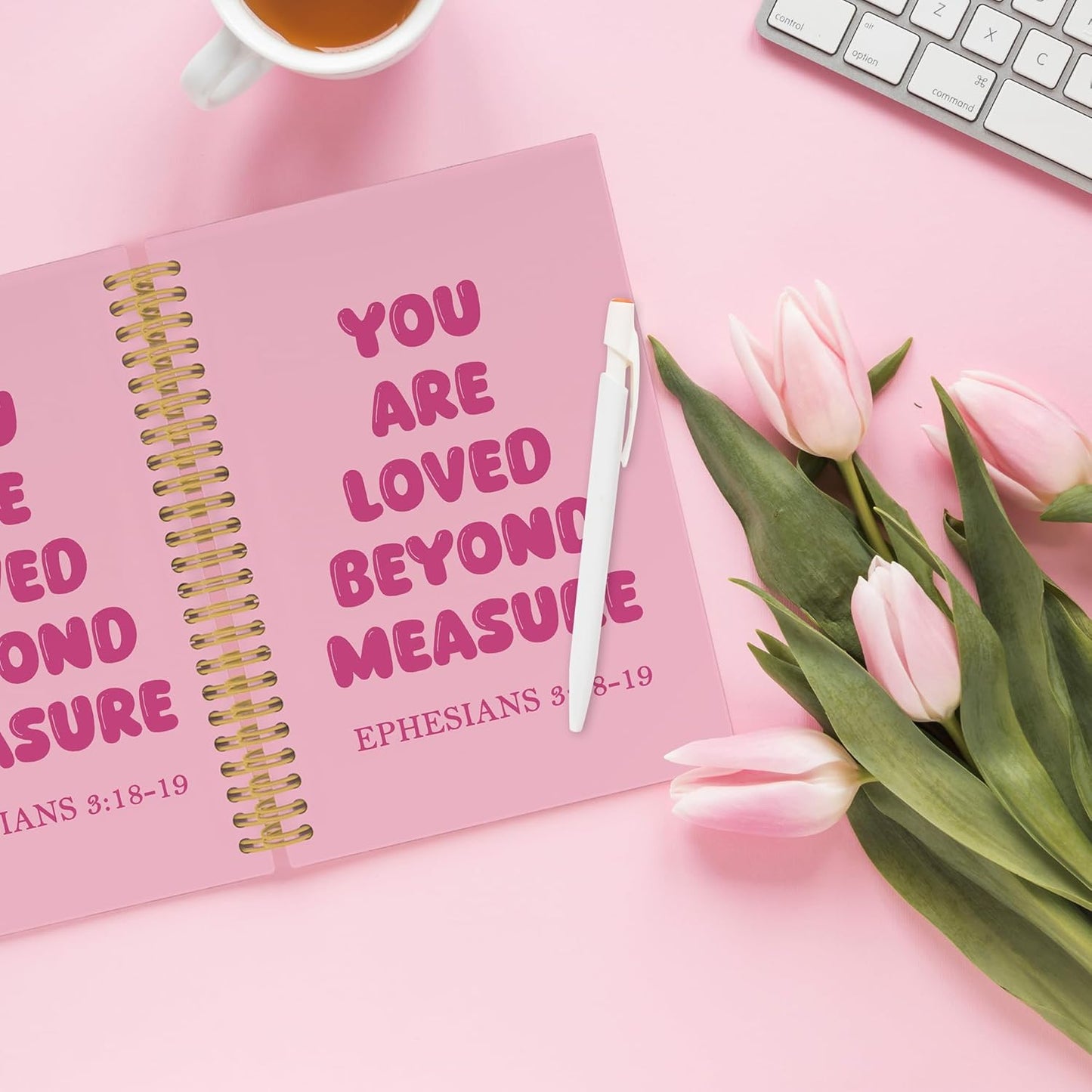 Pink Christian Spiral Notebook, Inspirational Religious Journaling Notebooks for Office School, Preppy Girly Hardcover Journals Gifts for Teen Girls Women Kids, 160 Pages 5.5 x 8.3 Inch