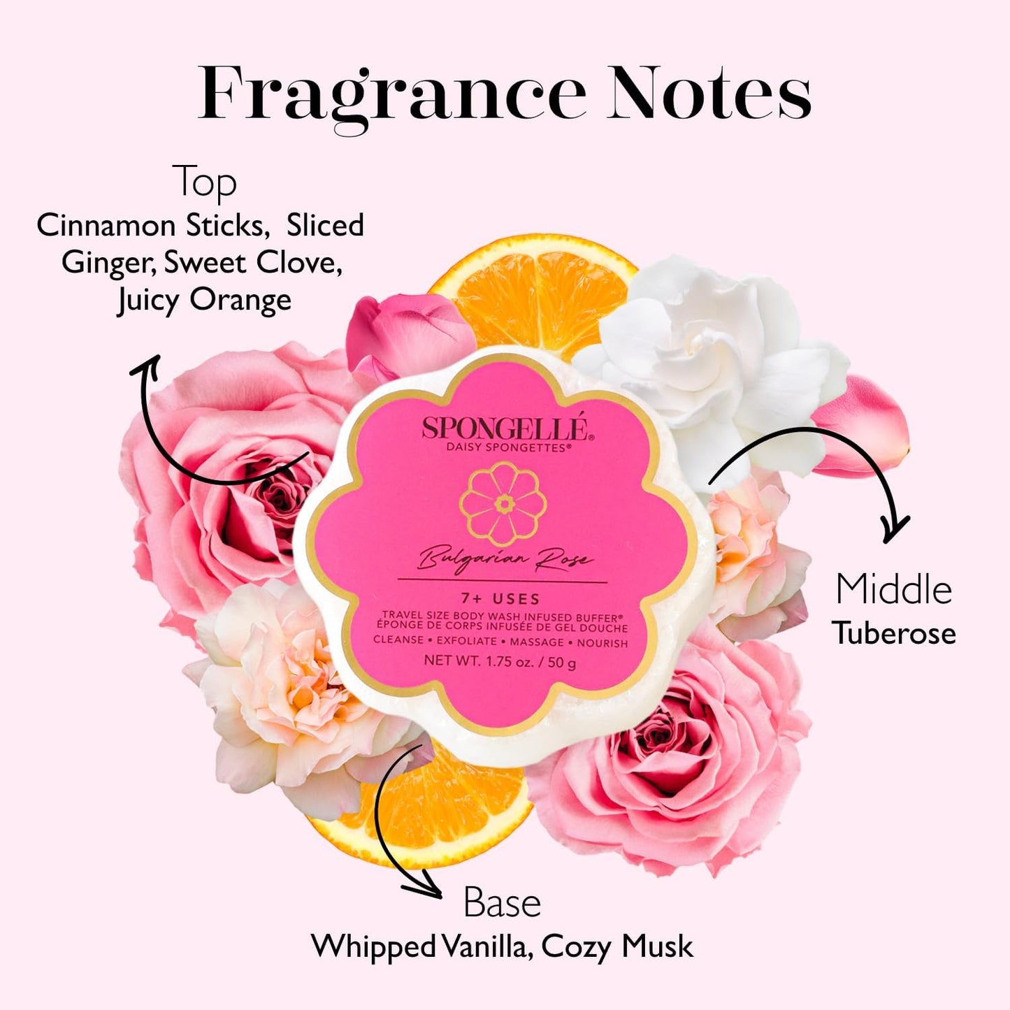 Spongelle Daisy Spongette Bulgarian Rose Wild Flower Buffer Body Scrubber | Bath & Shower Loofah for Women | Exfoliator with Body Wash Infused Sponge | 14+ uses