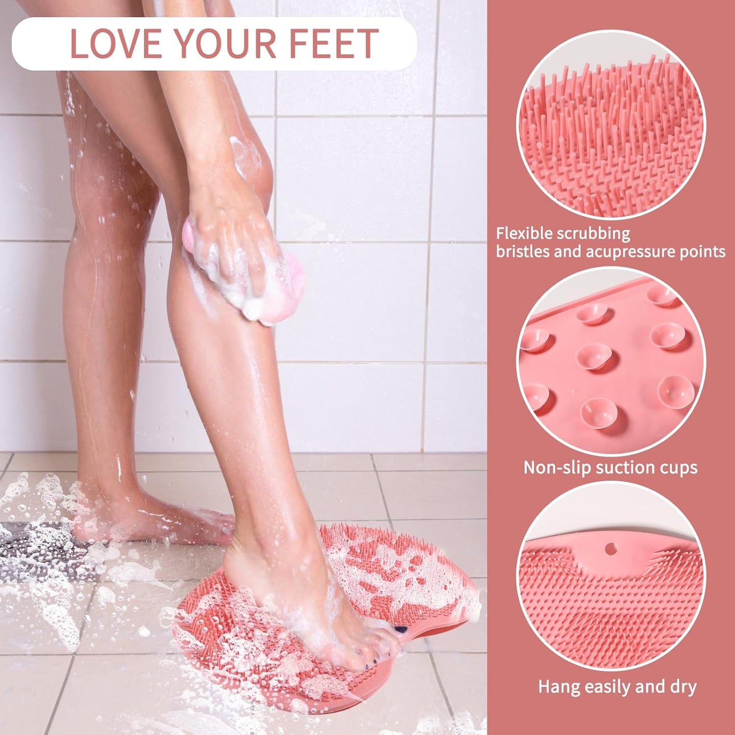 3PACK Silicone Shower Foot Scrubber,Body Scrubber,Silicone Shower Foot Brush Pad Wash Pad Wall Mounted Slip Suction Cups for Use in Cleaner Women and Men by RARKVEN
