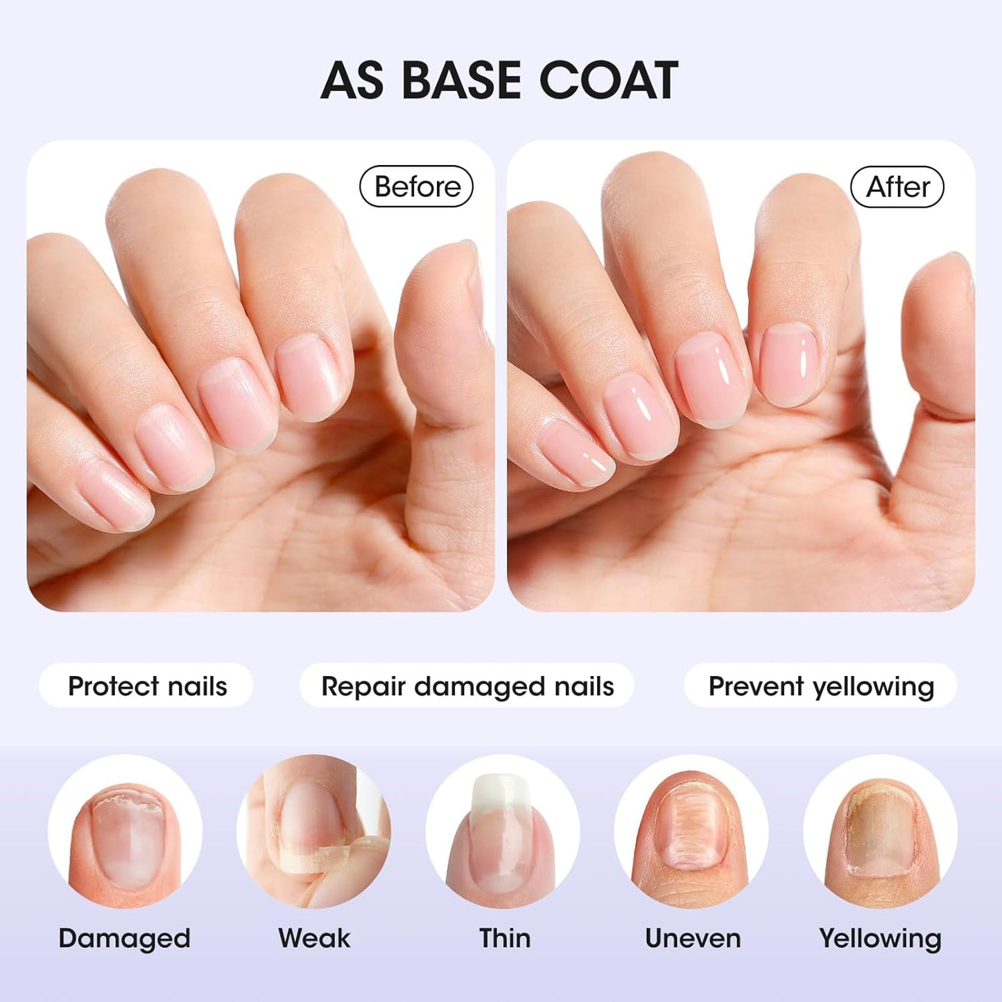 Gellen 3-In-1 Clear Nail Polish Base Top Coat & Strengthener, Sheer Nail Polish Hydrates Strengthens Nourishes Weak Damaged Dry Nails, Keratin & Vitamin E Formula, Hema Free, Non-toxic, Anti-yellowing