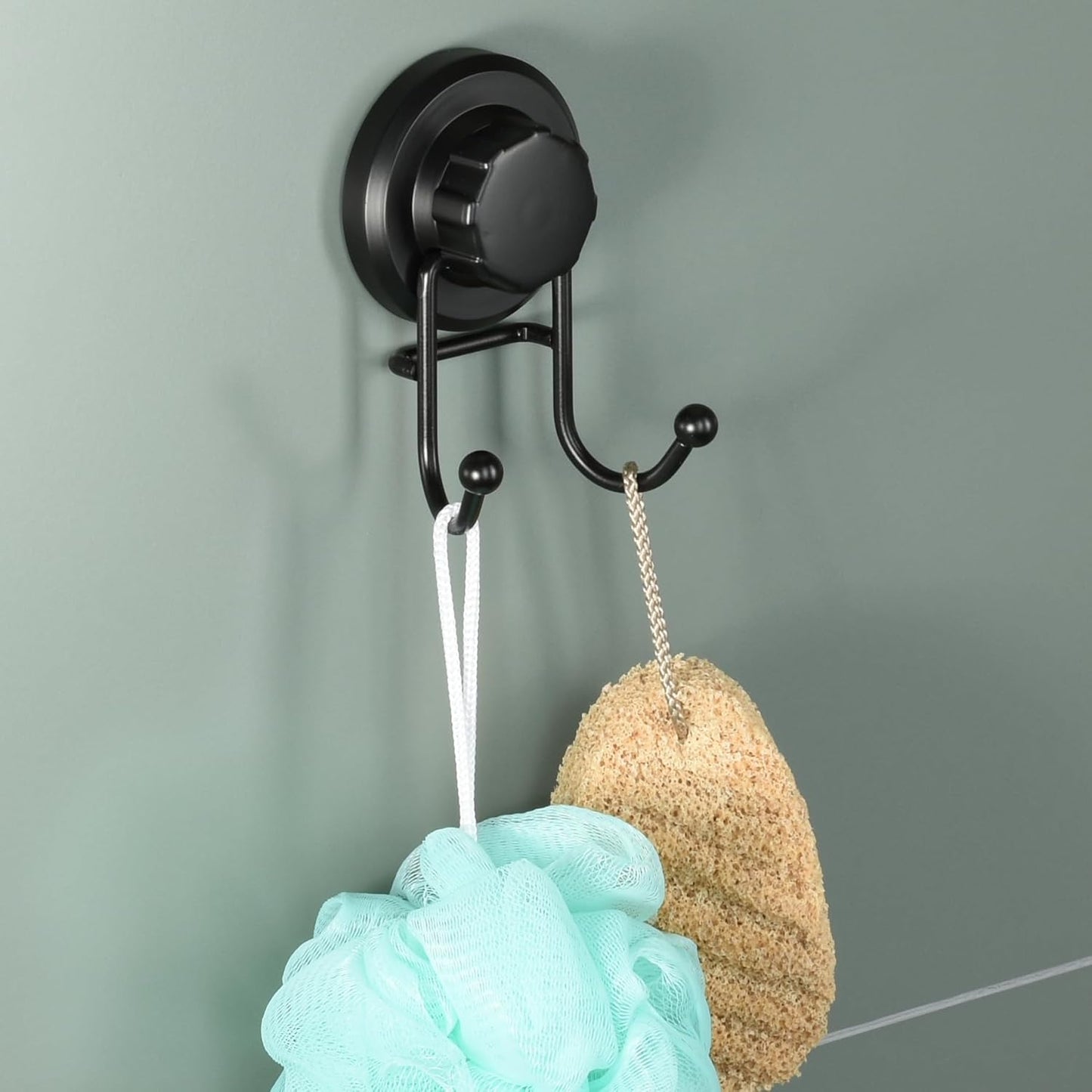 HASKO Suction Cup Hooks for Shower Wall, Removable Towel Hooks for bathrooms, Includes Optional No Drill Adhesive Mount for Inside Shower, Rustproof Stainless Steel - 2 Pack, Black