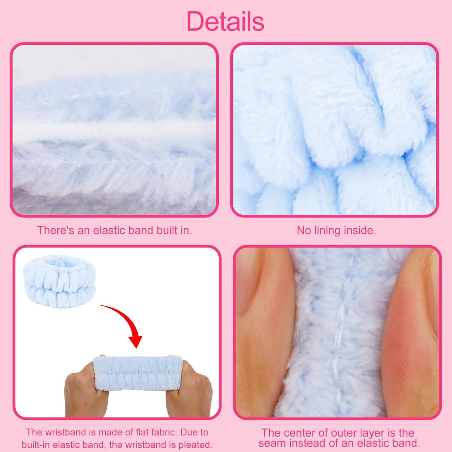 Wecoe Pink Blue Spa Headband And Wristband Set Skincare Headband For Washing Face Hair Claw Clips For Thick Hair Cute Puffy Sponge Bubble Makeup Hairband Wrist Towels Scrunchies For Women Girls