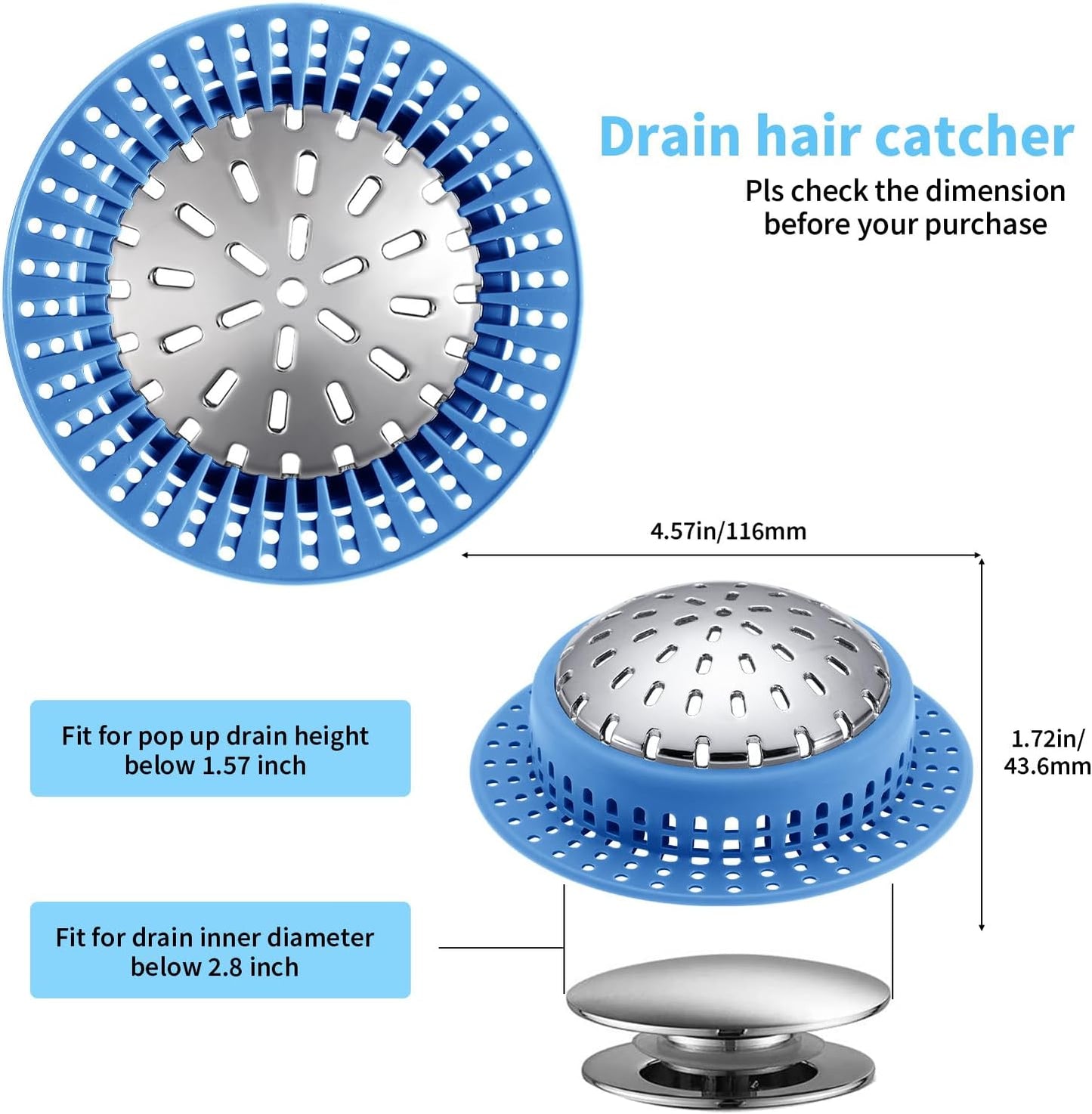 Shower Drain Hair Catcher, Shower Drain Cover, Bathtub Drain Hair Catcher for Pop-Up & Regular Drains