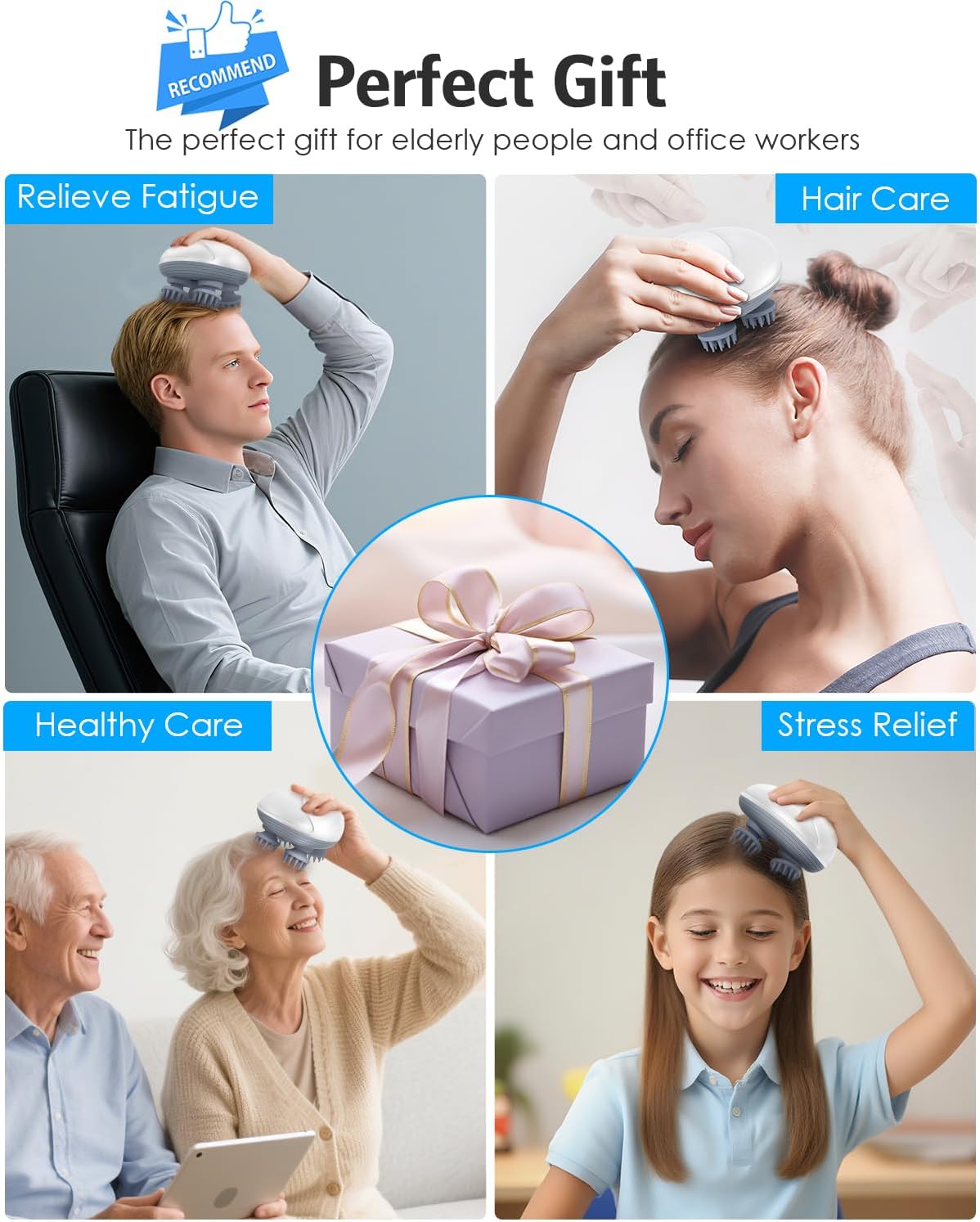 AMIR Electric Scalp Massager, Portable Head Massager with Kneading 96 Massage Nodes, Handheld Head Scratcher Massager for Stress Relax and Pain Relief, Ideal Gifts for Women, Men, Green