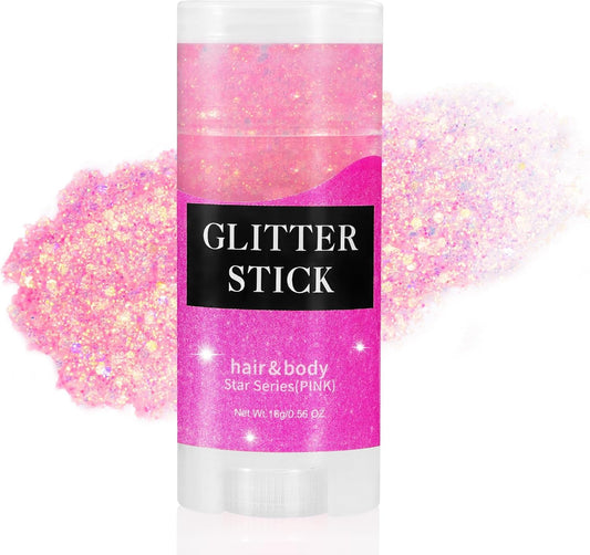 Mysense Pink Body Glitter Stick, Singer Concert Outfit Face Glitter Makeup, Festival Rave Pride Accessories, Hair Glitter Gel for Kids Women, Sparkling Mermaid Sequin Chunky Glitter Face Paint, 0.56oz