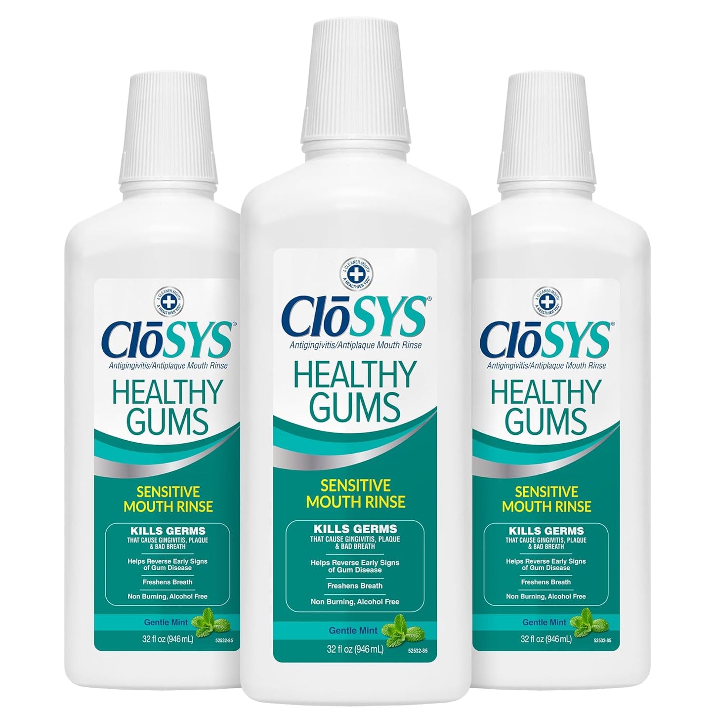 CloSYS Healthy Gums Mouthwash 32 Fl Oz, Pack of 3, Antiplaque, Anti-Gingivitis Mouthwash, Non-Burning, Non-Irritating