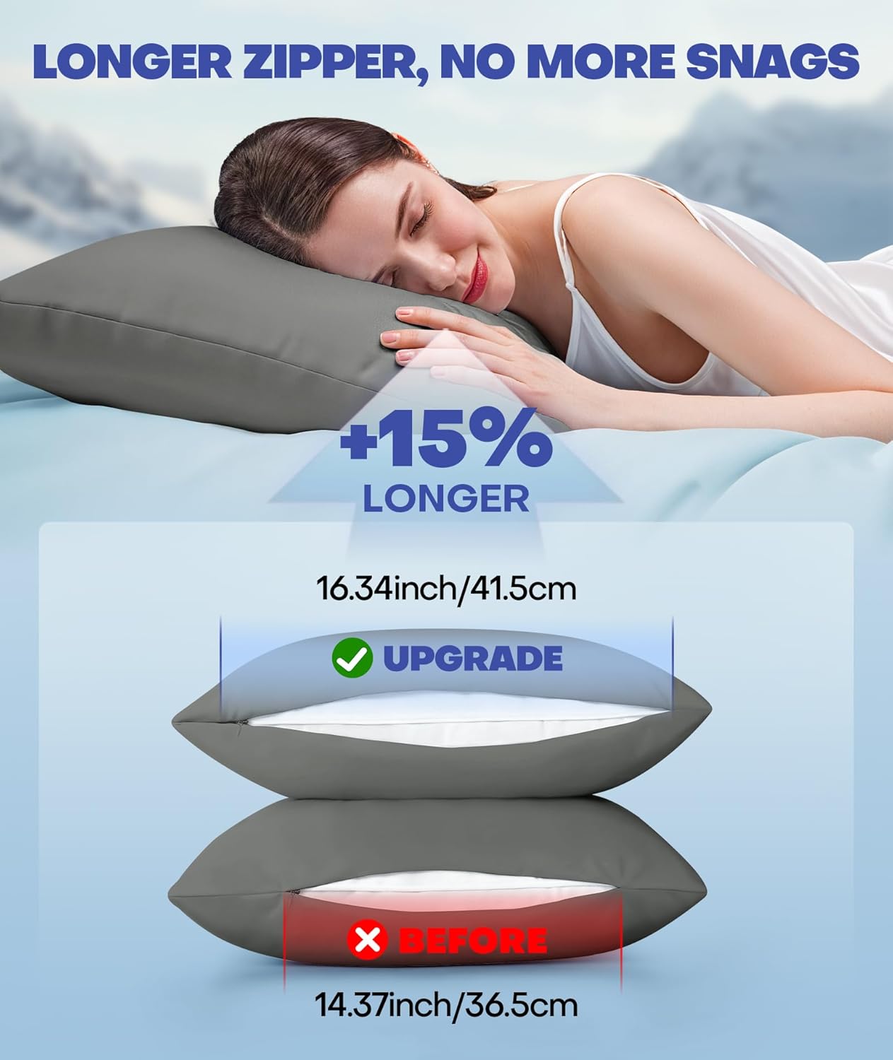 Ice Cooling Pillowcase for Hot Sleepers, Instantly Cool, Stays Cold All Night, Softer Than Silk Pillow Cases, Pillow Covers with Invisible Zipper, Gift for Men & Women - Queen Size, Dark Gray (1 Pack)