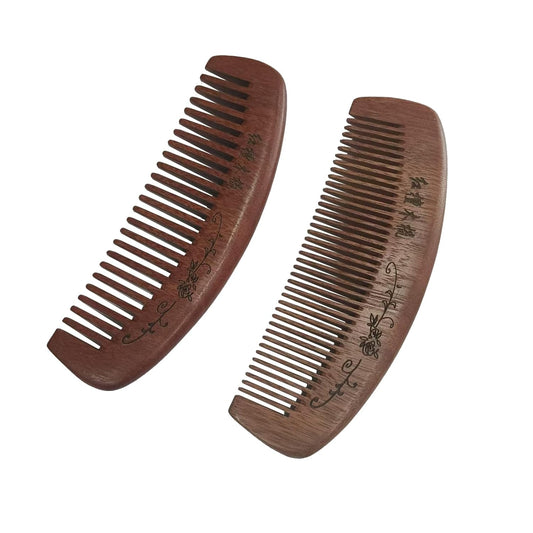 Wooden Hair Comb Set,labor comb, Wide Tooth and Fine Tooth Detangling Combs, Brown, 2 Pack (Medium)