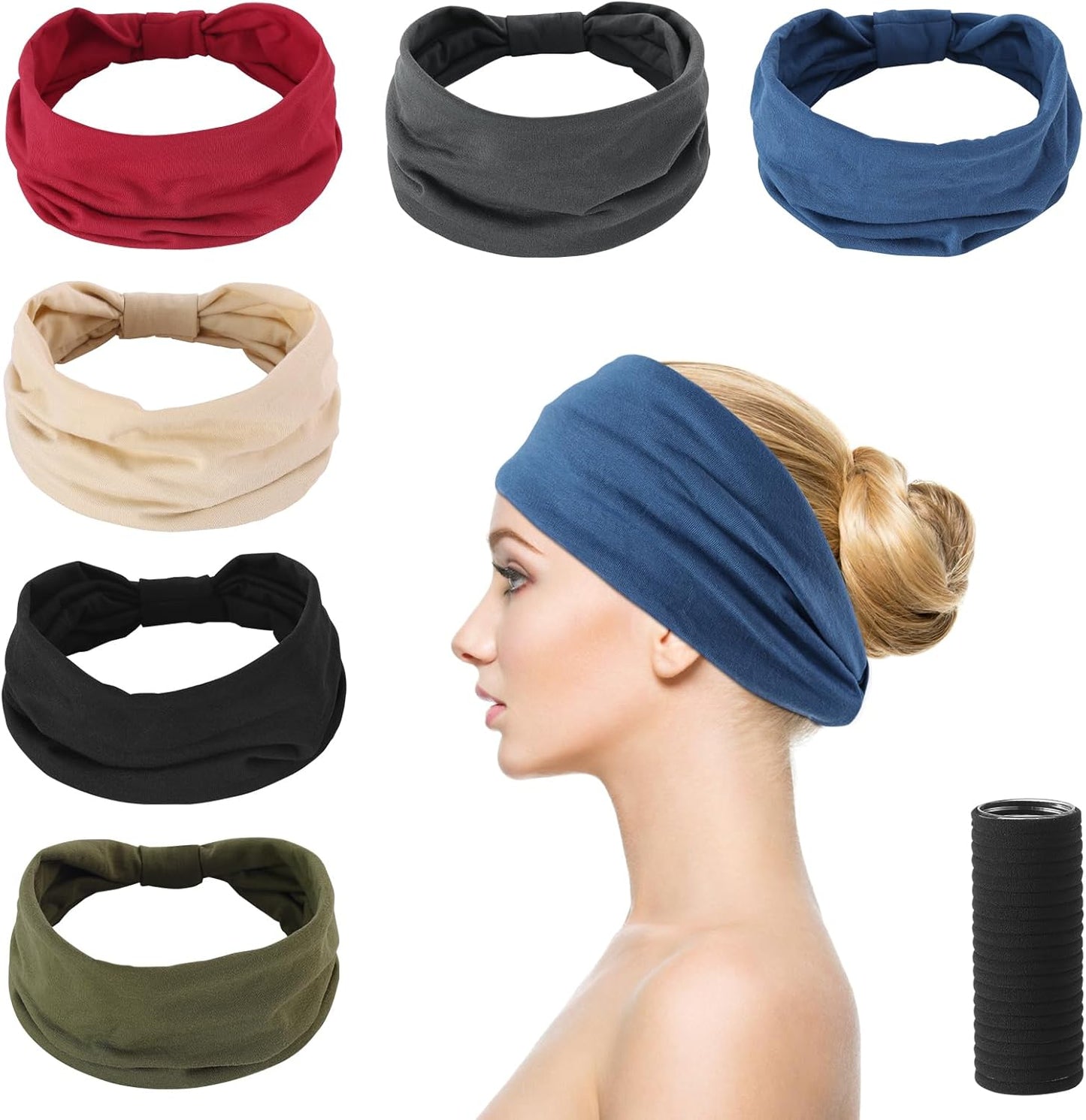 12-Pack Wide Stretch Headbands for Women - Non-Slip Extra Wide Turban Hair Bands for Workout, African Style, Sports & Daily Use (Breathable, All-Day Comfort) Color1 (Color2)