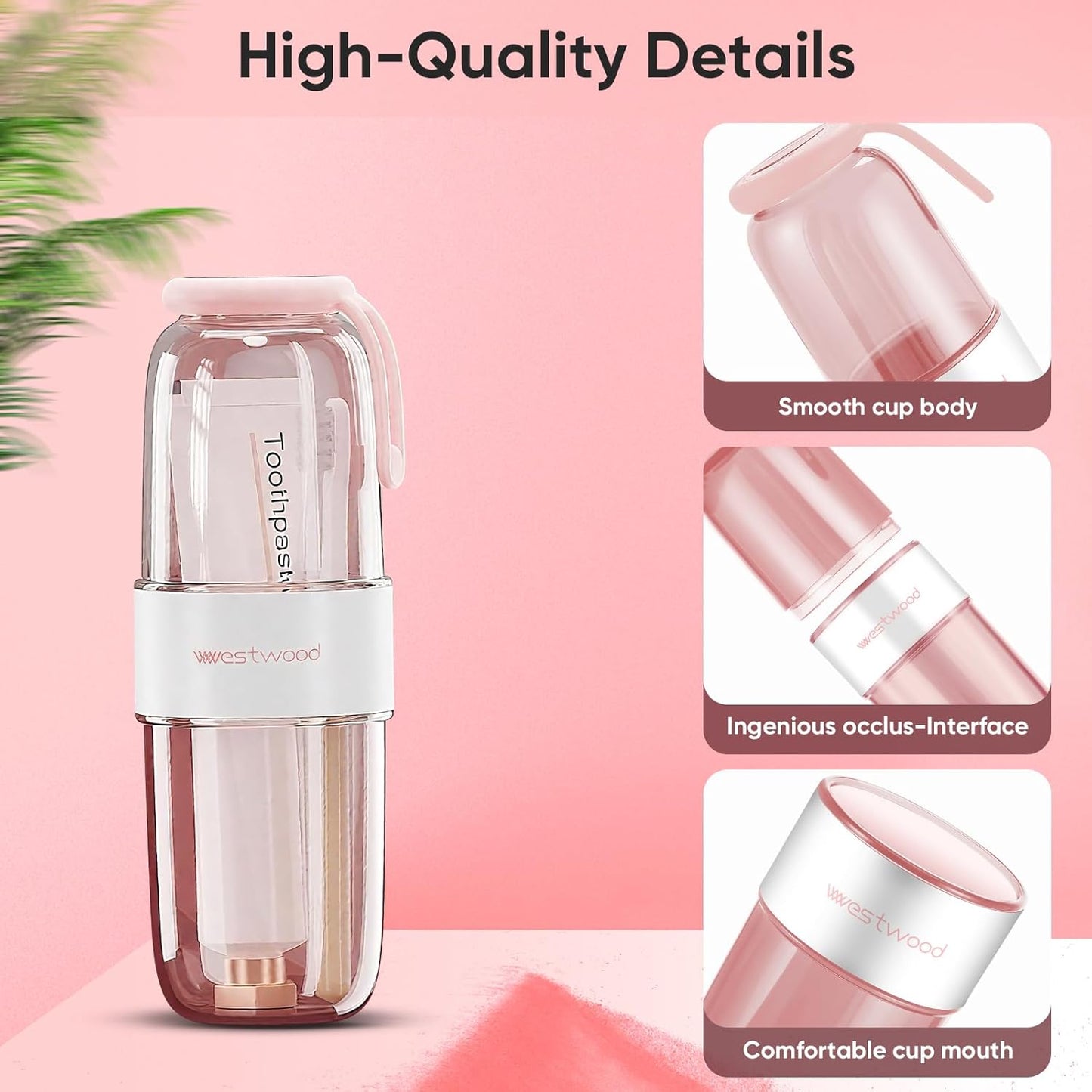 Westwood Travel Toothbrush Case Travel Toothbrush Holder with Cup, Large Toothbrush Container for Toothbrush Toothpaste Razor, Portable Toothbrush Holder with Cover for Home Business School (Pink)