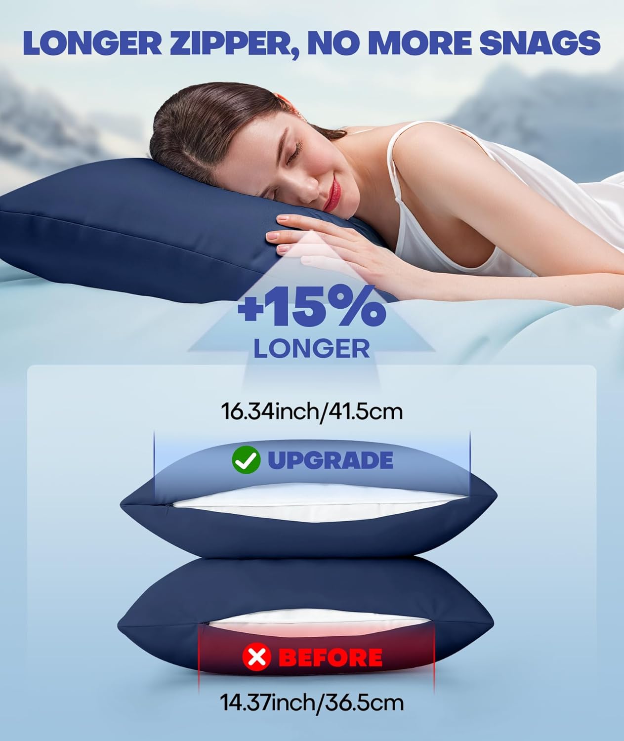 Ice Cooling Pillowcase for Hot Sleepers, Instantly Cool, Stays Cold All Night, Softer Than Silk Pillow Cases, Pillow Covers with Invisible Zipper, Gift for Men & Women - Queen Size, Navy Blue (1 Pack)