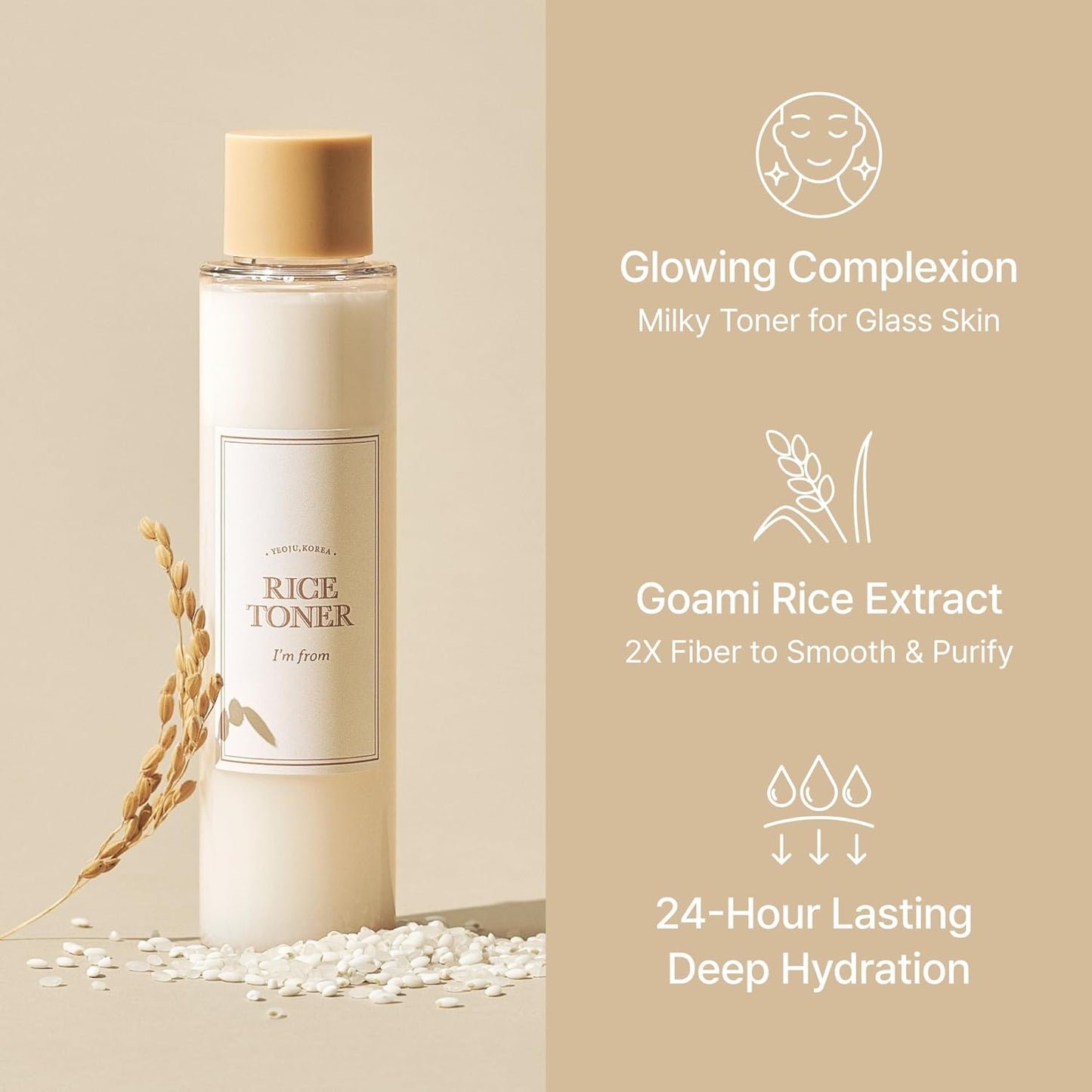 I'm from Rice Toner for Sensitive Skin, Rice Extract from Korea, Glow Essence with Niacinamide, Hydrating, Vegan, Alcohol Free, Fragrance Free, Peta Approved, K Beauty Toner, 5.07 Fl Oz